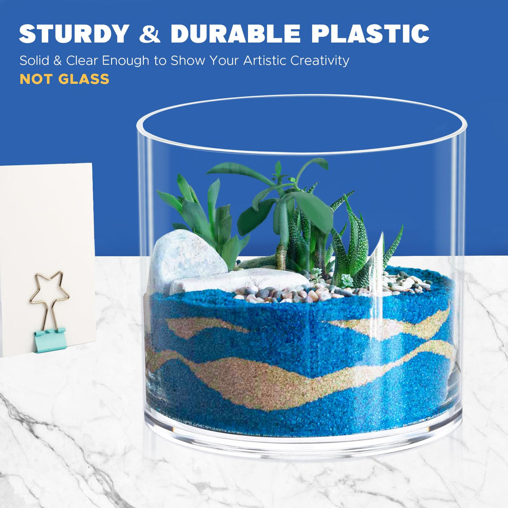 Flower Clear Vase Centerpiece for Home, Wedding Party, Plastic Clear Cylinder Wide for Flowers, Decorative Wide Mouth Vase for Decor (6'' W*8'' H)