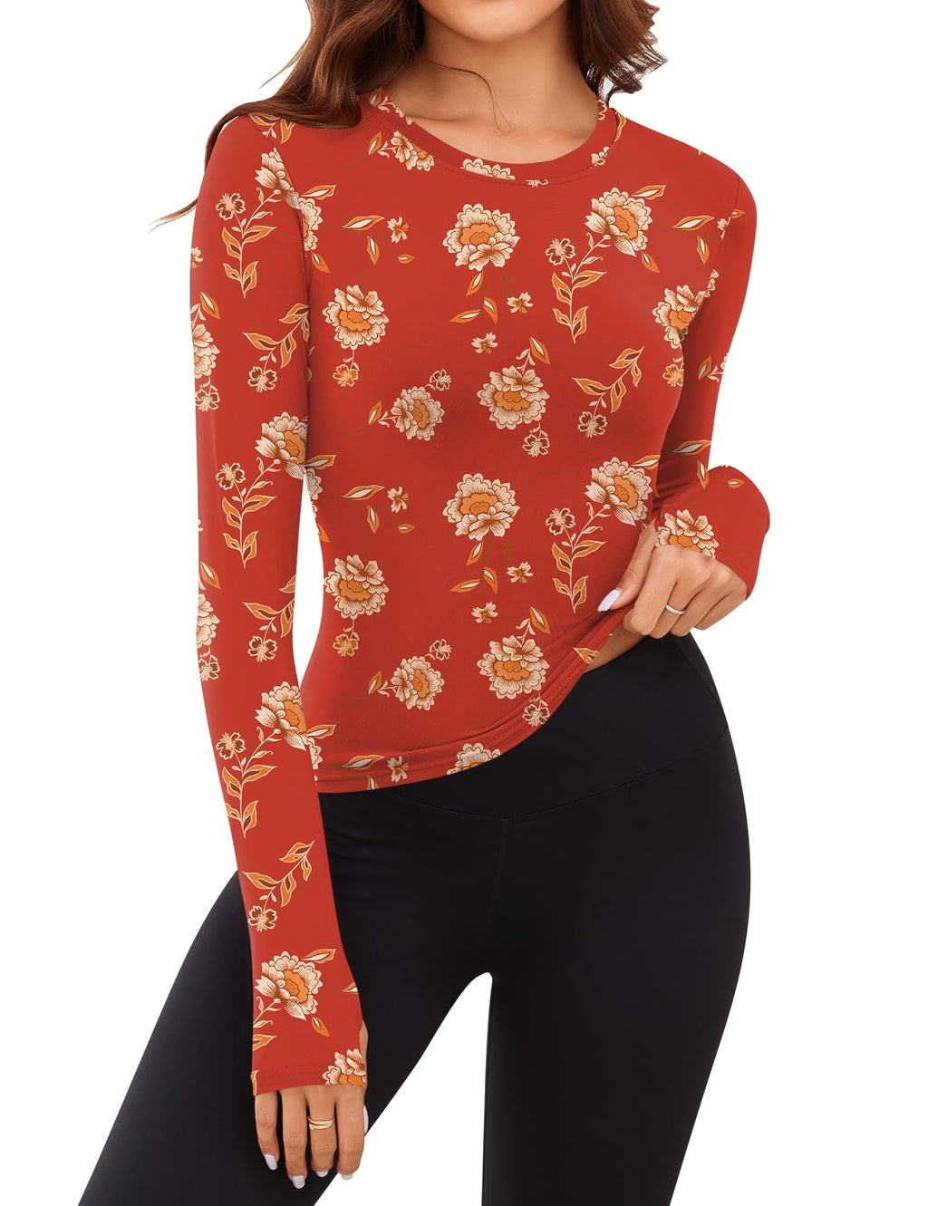 Rapbin Thermal Shirts for Women Long Sleeve Tops Ladies Fleece Undershirt for Winter Cold Weather with Thumb Holes XS-L