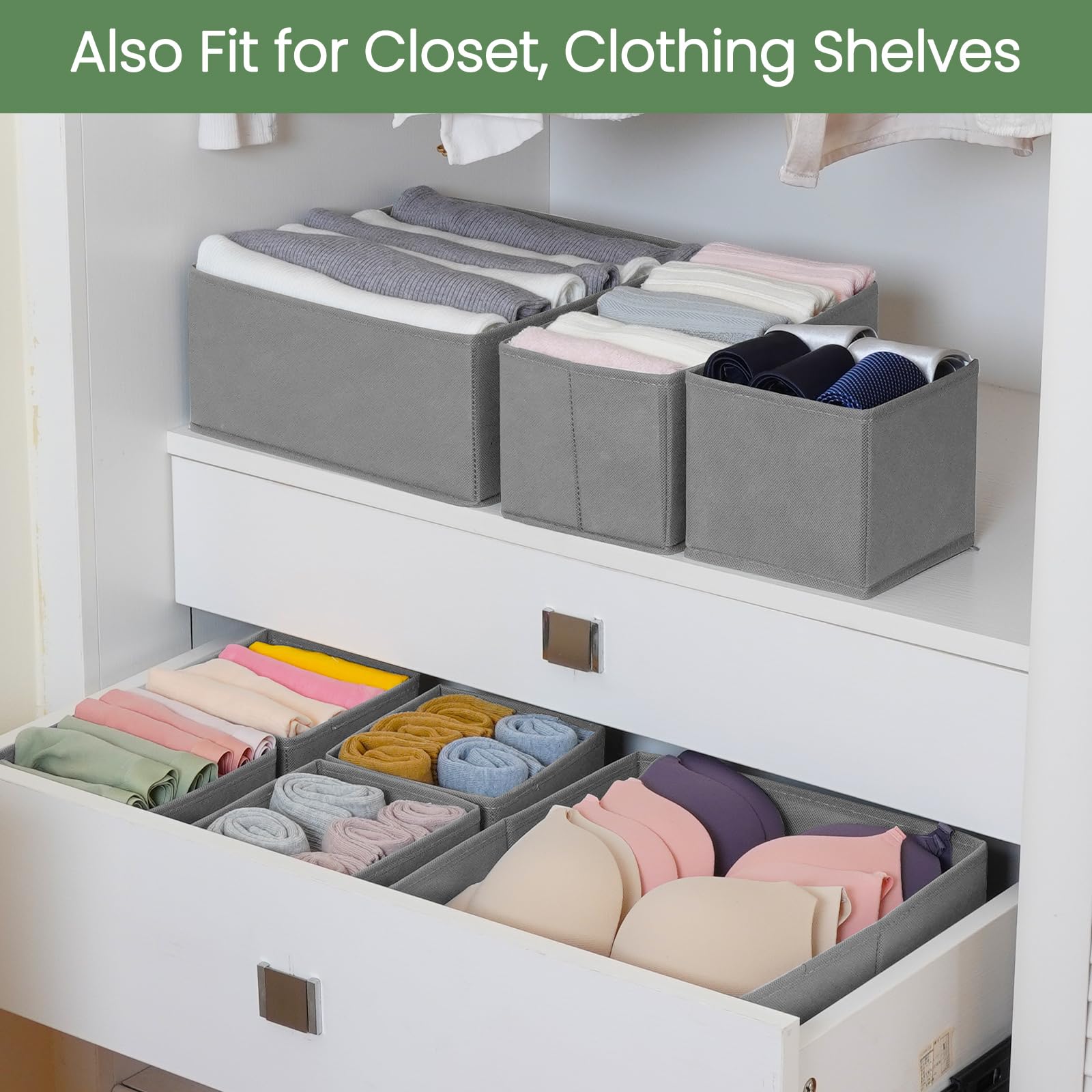 Criusia Drawer Organizer Clothes, 8 Pack Underwear Drawer Organizer, Foldable Cloth Storage Box Closet Organizers and Storage for Clothes, Socks, Scarves, Ties (Beige)