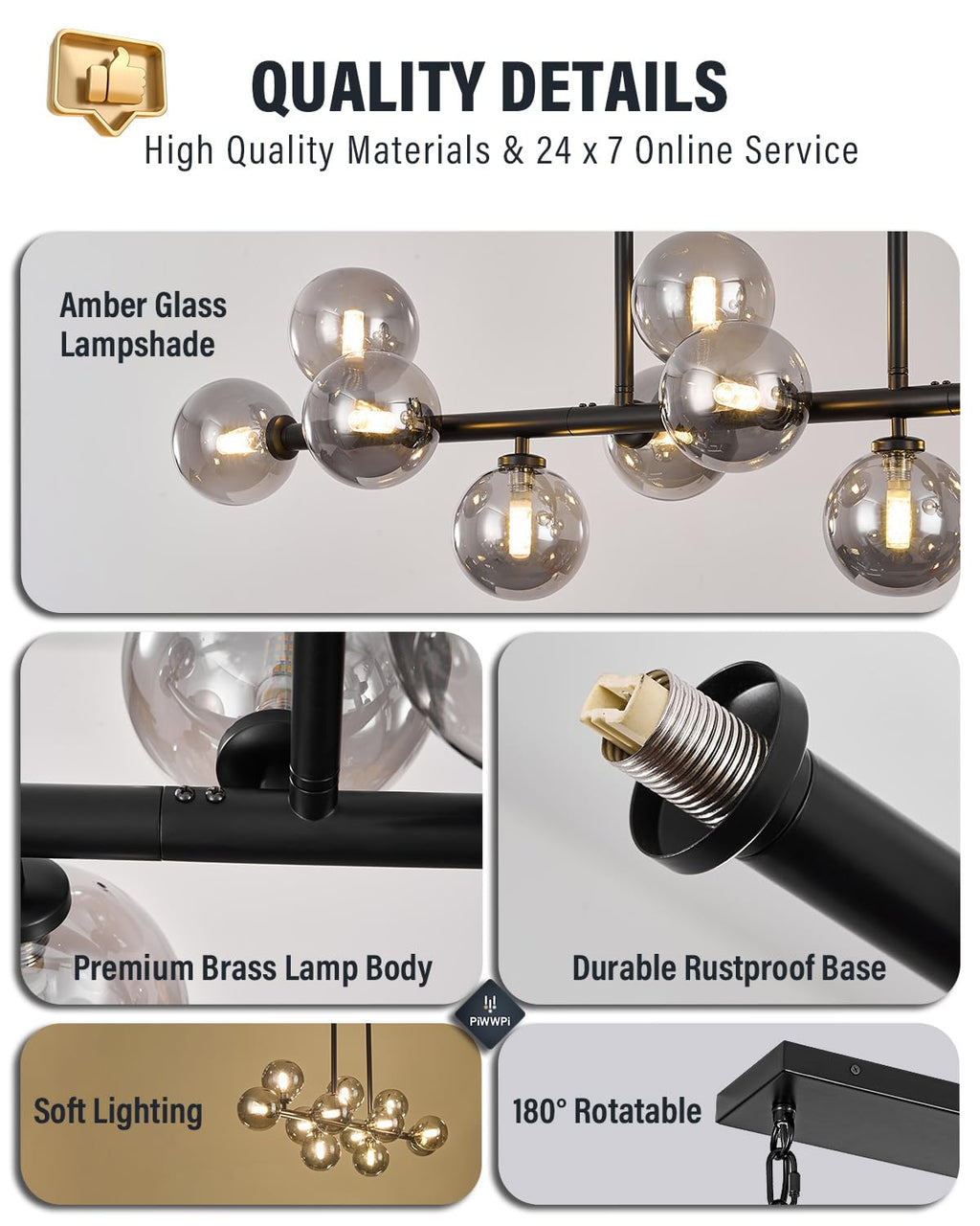Modern Linear Chandeliers for Dining Room, 8-Light Globe Sputnik Pendant Ceiling Light, Black Dining Room Light Fixture Over Table, Mid Century Glass Milk White Bubble, 31.5 Inch, GC-09