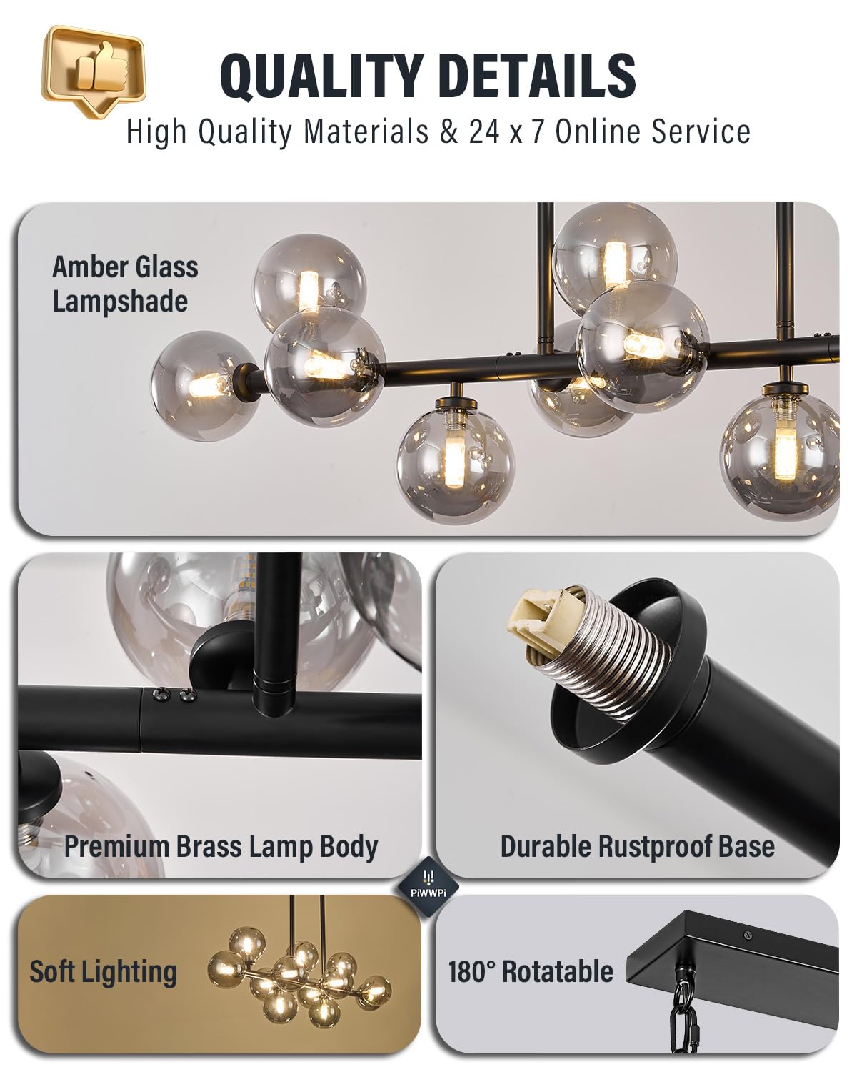 Modern Linear Chandeliers for Dining Room, 8-Light Globe Sputnik Pendant Ceiling Light, Black Dining Room Light Fixture Over Table, Mid Century Glass Milk White Bubble, 31.5 Inch, GC-09