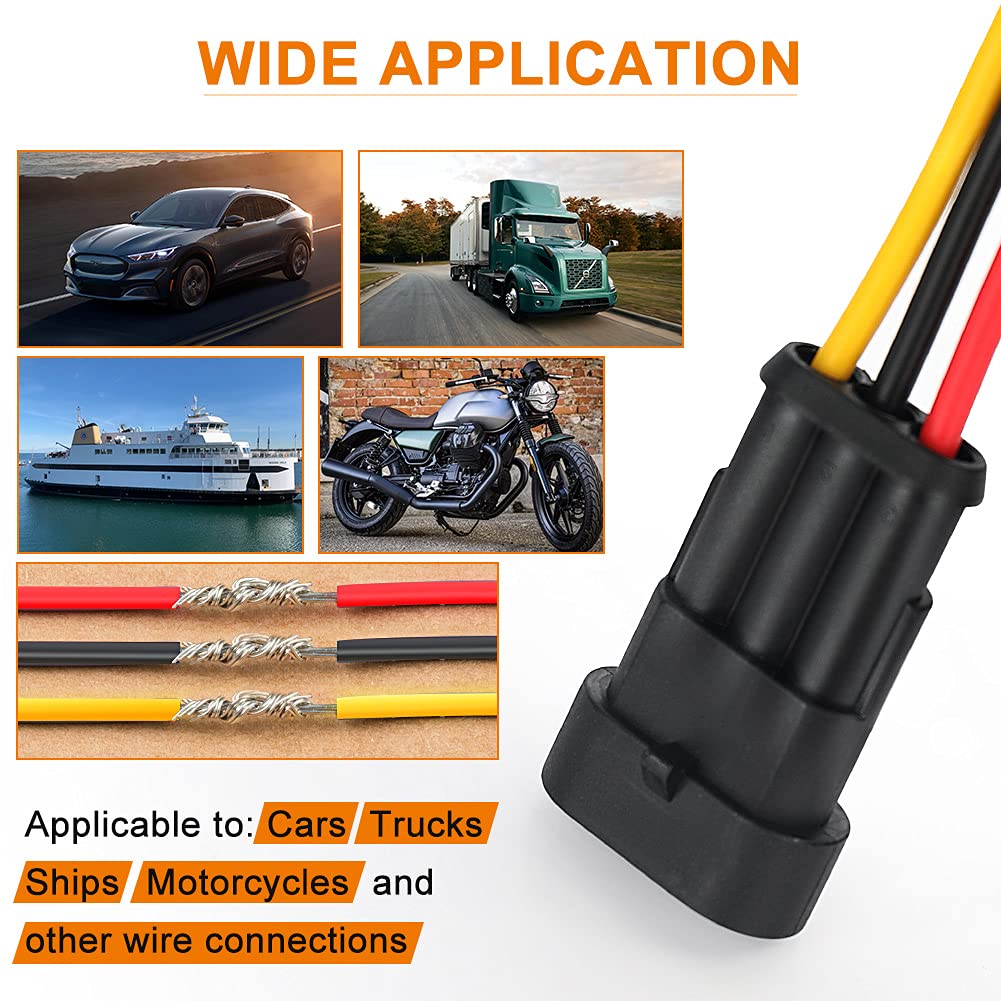 NAOEVO 2 Pin Connector Waterproof, 16 AWG 2 Wire Connectors, Automotive Electrical Male and Female Plug with Heat Shrink Tubing for Car Truck Boat Wire Connection, 6 Kits