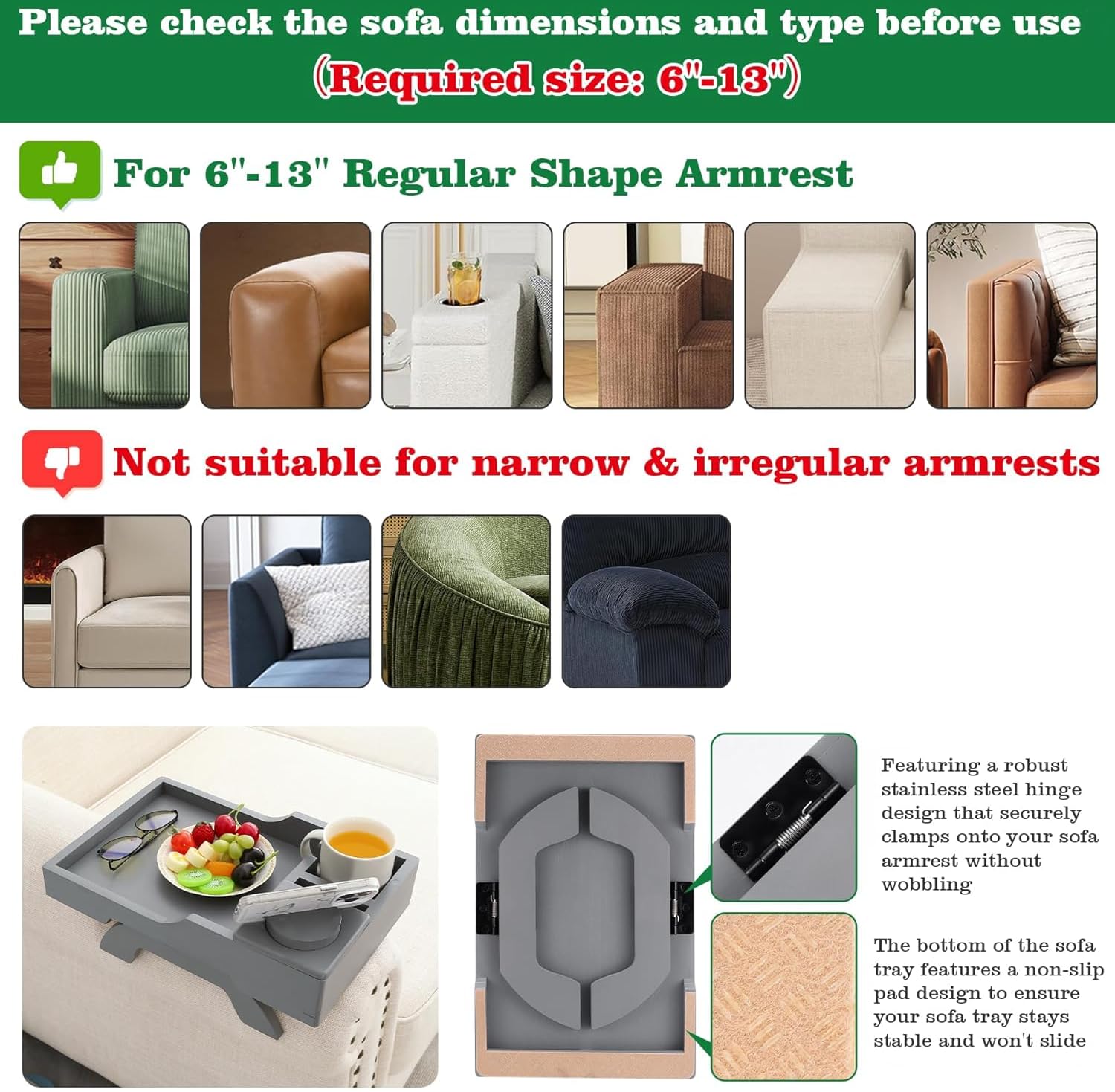 GHKINMAL Couch Cup Holder Tray, 15.4"x9.9" Large 4 in 1 Couch Arm Tray with 360°Rotated Phone Holder, Non-Slip Clip on Side Table for Drinks/Remote/Snacks, Ideal Gift for Husband, Wife, Parents