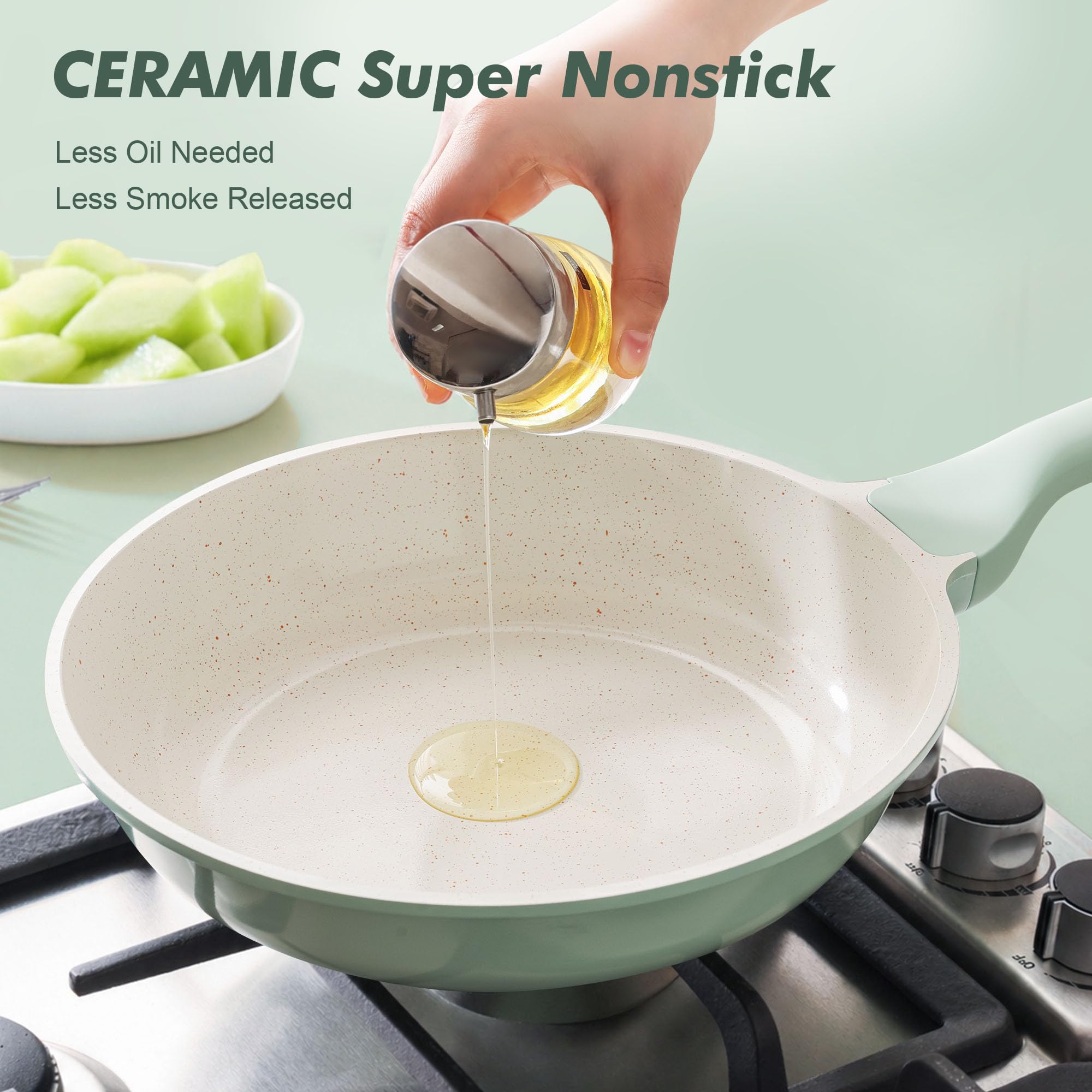 SENSARTE Nonstick Ceramic Frying Pan 8-Inch, Healthy Non Toxic Skillet, Induction Compatible Omelet Pan with Heat Resistant Handle, PFAS-Free, Cream White