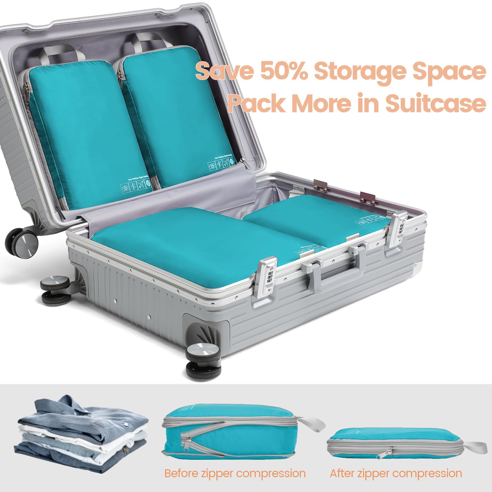 Cambond Compression Packing Cubes for Travel - Lightweight Expandable Travel Bags Luggage Organizers Travel Essentials Compression Cubes for Travel Space Saver for Carry on Suitcases Organizer