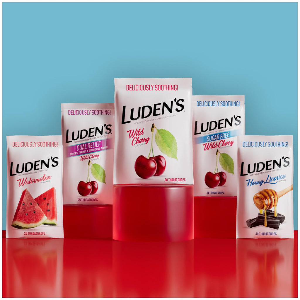 Luden's Sugar Free Wild Cherry Throat Drops, Sore Throat Relief, 25 Count (12 Pack)