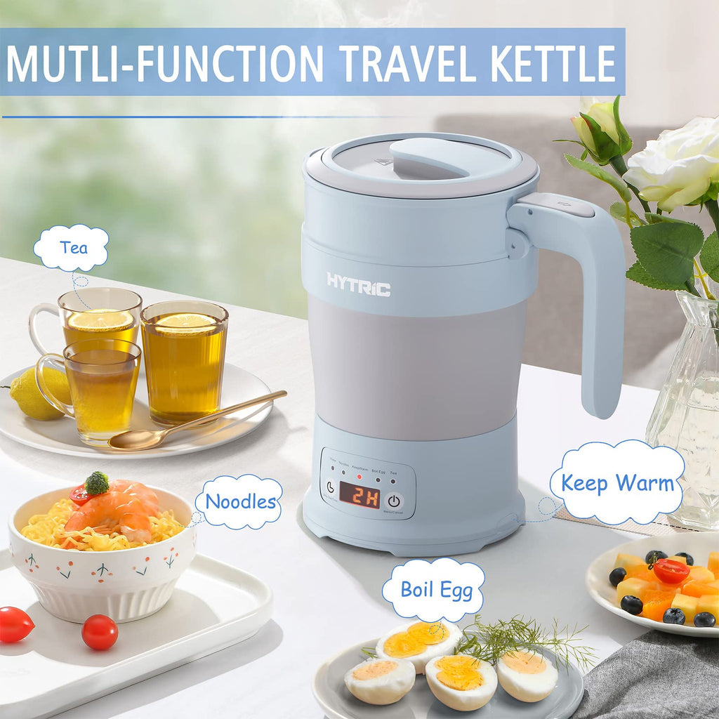 HYTRIC Travel Electric Kettle, 700ML Foldable Small Electric Kettle BPA-Free, Portable Kettle with Multifunctional Panel, Collapsible Hot Water Kettle with Keep Warm & Delay Start, 110V Black