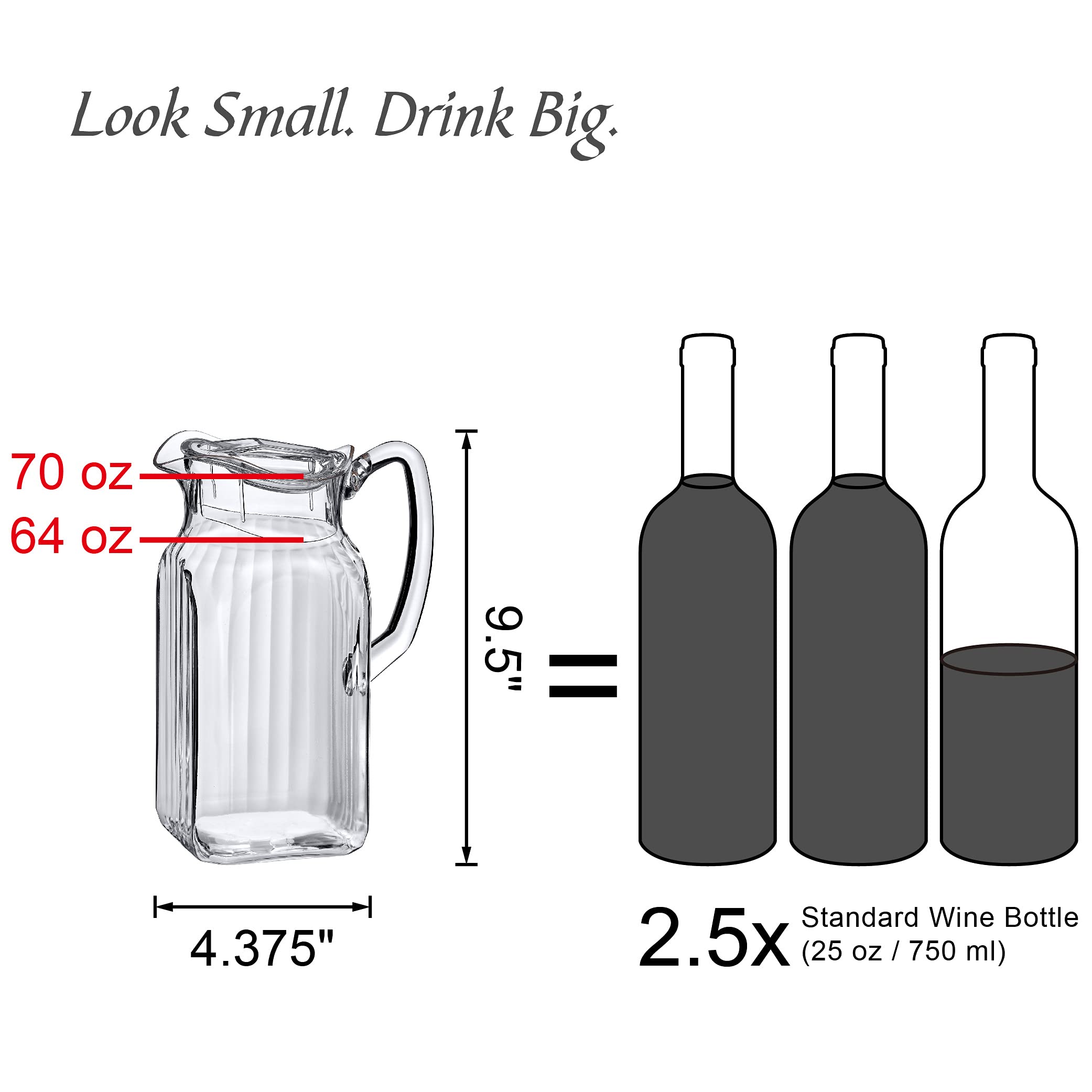 Amazing Abby - Bubbly Whirly - Plastic Pitcher (64 oz, 2 Quart), Clear Water Pitcher with Lid, Fridge Jug, BPA-Free, Shatter-Proof, Great for Iced Tea, Sangria, Lemonade, Juice, Milk, and More