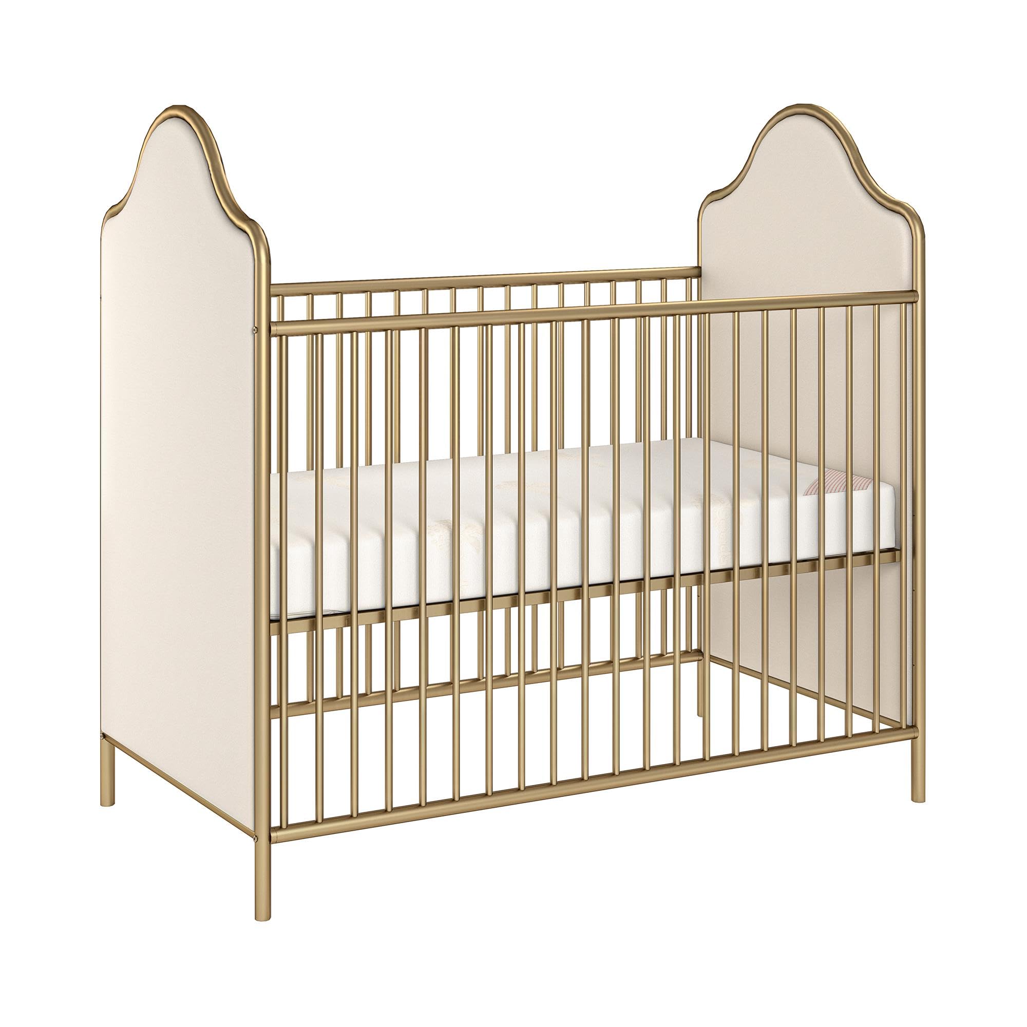Little Seeds Piper Upholstered Metal Crib, Gold