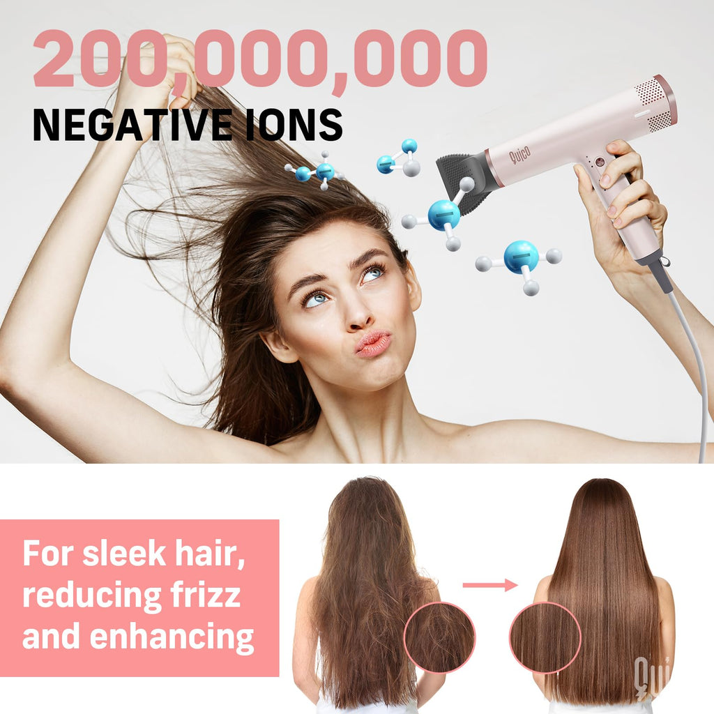 Quico Hair Blow Dryer, 1875W High-Speed BLDC 7X Faster 110000 RPM Quiet Hair Dryer with Diffuser, 2 Billion Negative Ionic Salon Dryer, Adjustable Temp & Speed, Hair Dryer for Women Home Travel Gift