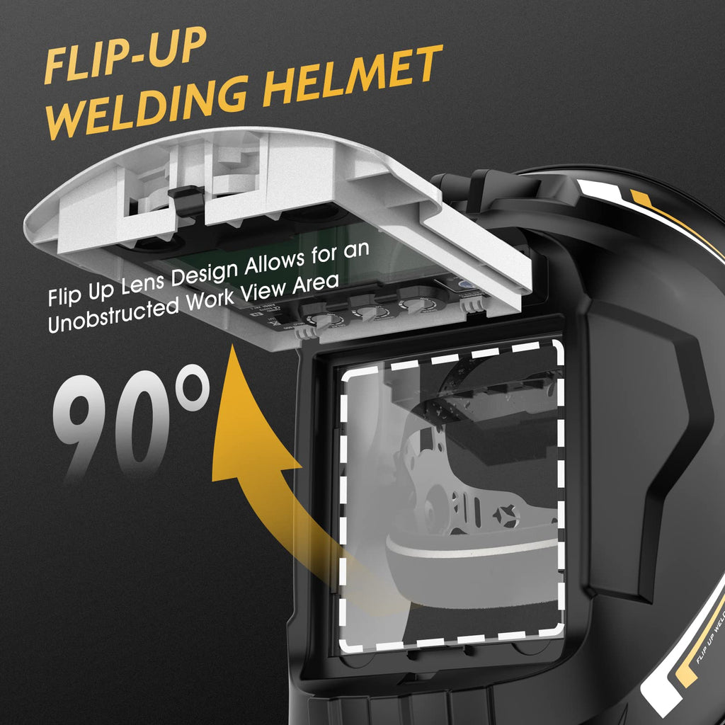 TOOLIOM Flip Up Welding Helmet 3.64 x 1.67 inch Auto Darkening Clamshell Welding Mask True Color Lift Front Welding Hood