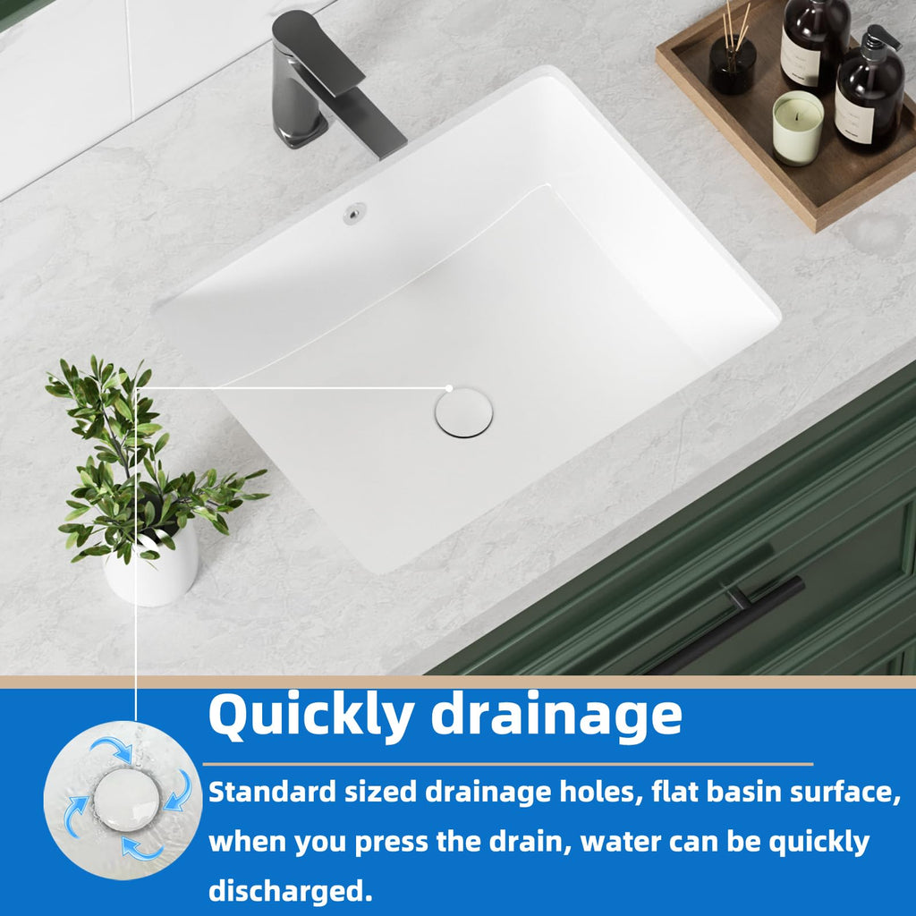 KINGWONG 14 Inch Small Square Undermount Bathroom Sink, 13.75" Ceramic White Porcelain Under Counter Basin for Vanity, Modern Rectangular Sink with Overflow Hole, Easy to Clean, Interior 11.5" x 11.5"