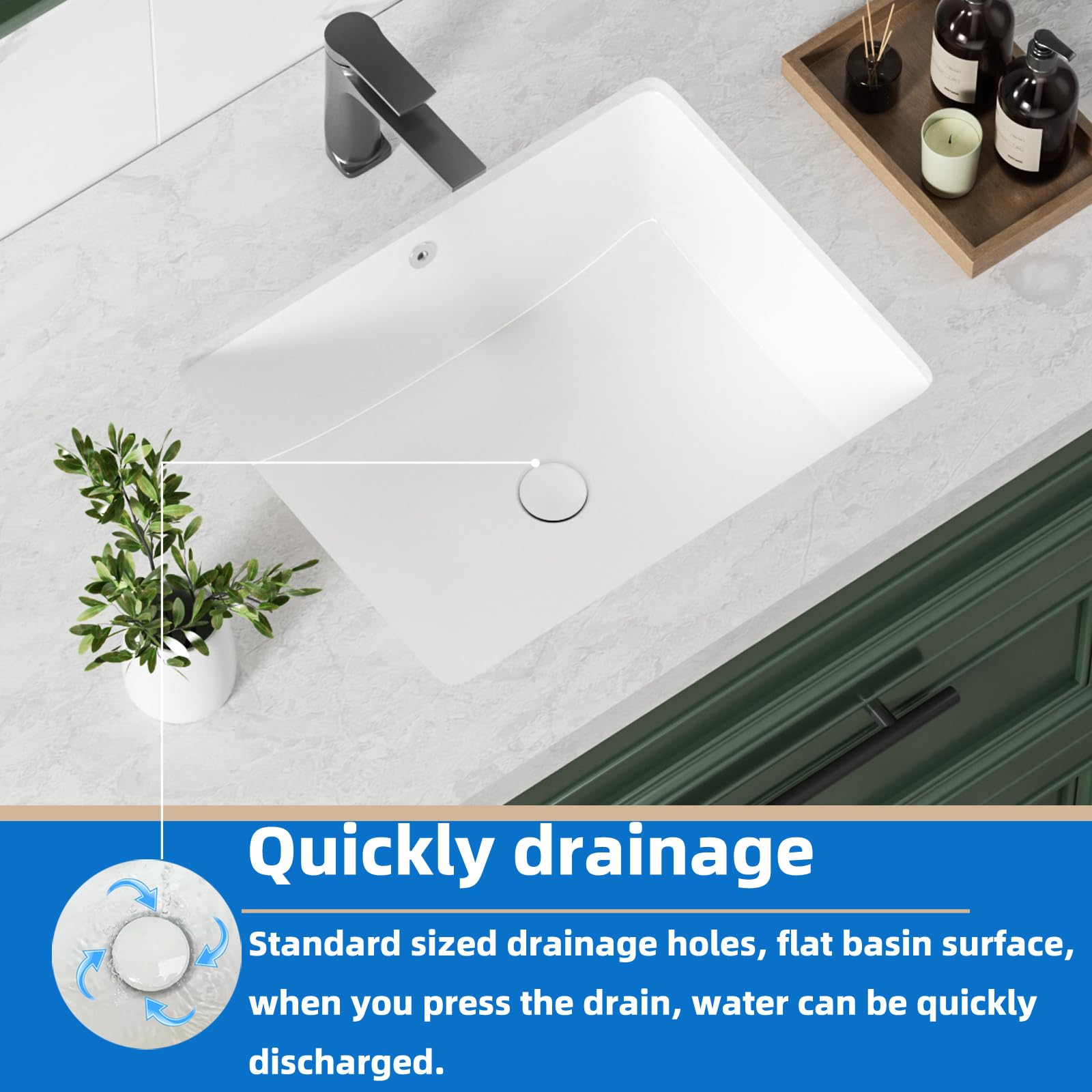 KINGWONG 14 Inch Small Square Undermount Bathroom Sink, 13.75" Ceramic White Porcelain Under Counter Basin for Vanity, Modern Rectangular Sink with Overflow Hole, Easy to Clean, Interior 11.5" x 11.5"