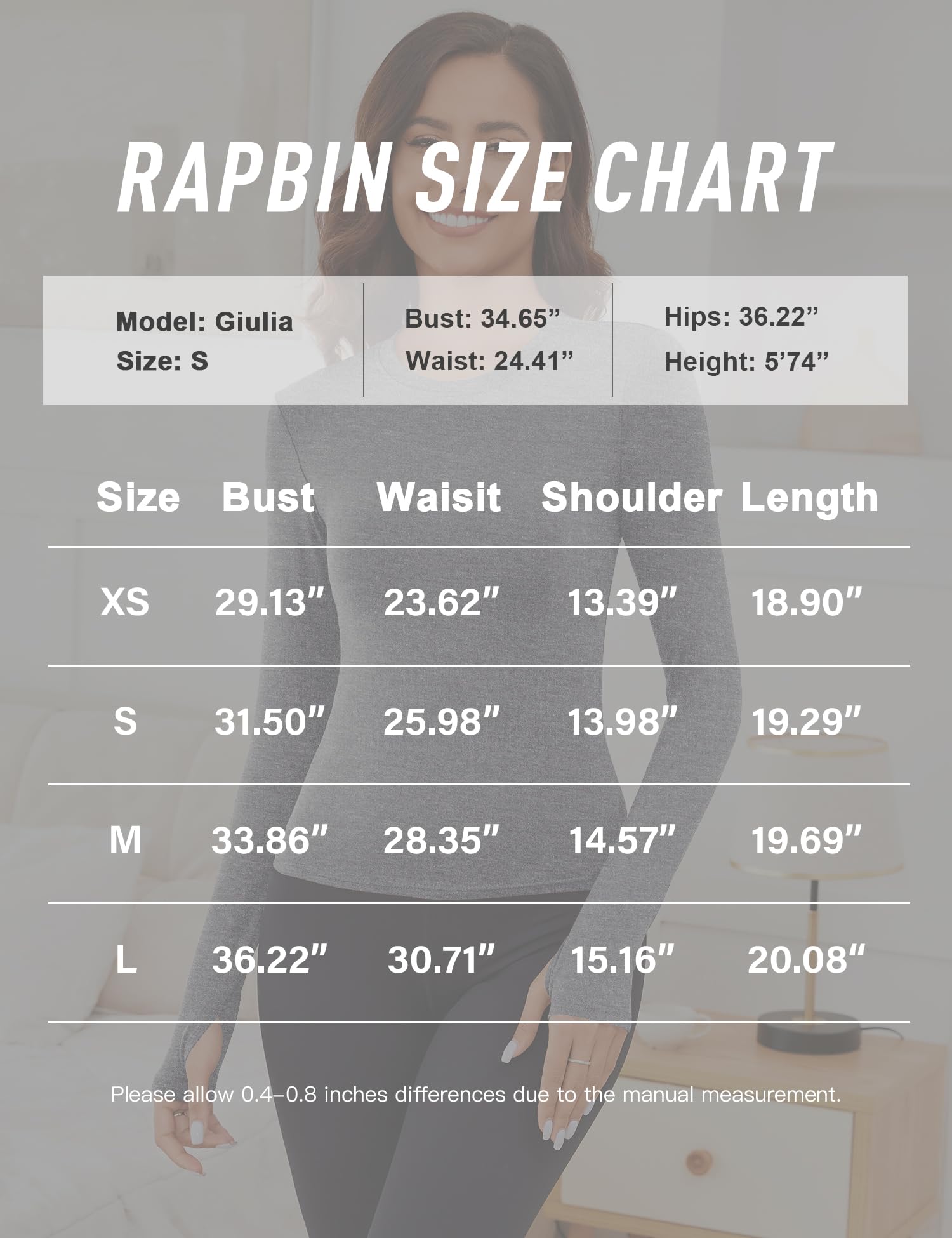 Rapbin Thermal Shirts for Women Long Sleeve Tops Ladies Fleece Undershirt for Winter Cold Weather with Thumb Holes XS-L