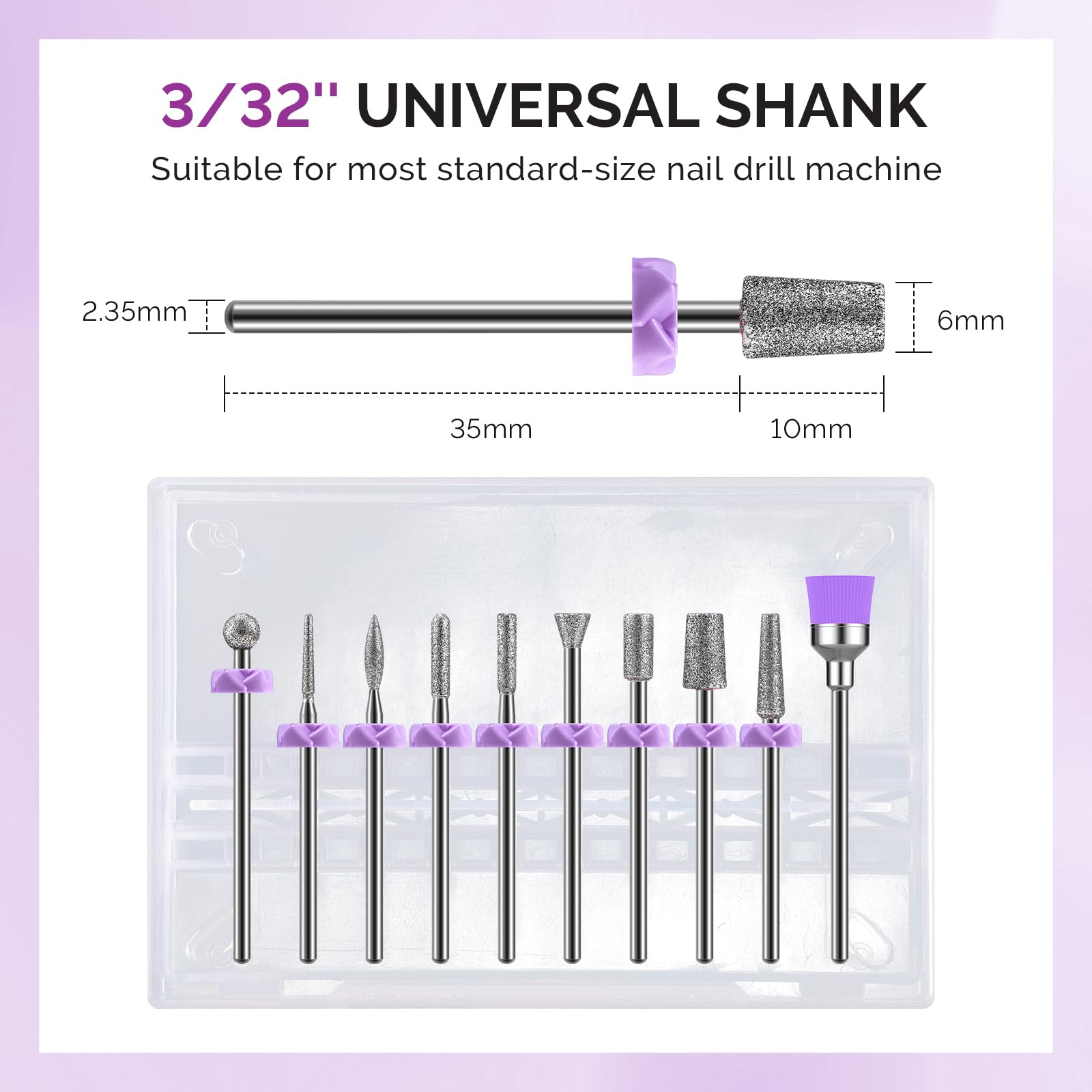 MelodySusie 10pcs Nail Drill Bits Set, 3/32 Inch Diamond Cuticle Bits for Nail Drill E-File, Manicure Pedicure Remover Tools for Acrylic Gel Nails, Salon Home Use Nail Care Supplies, Rainbow