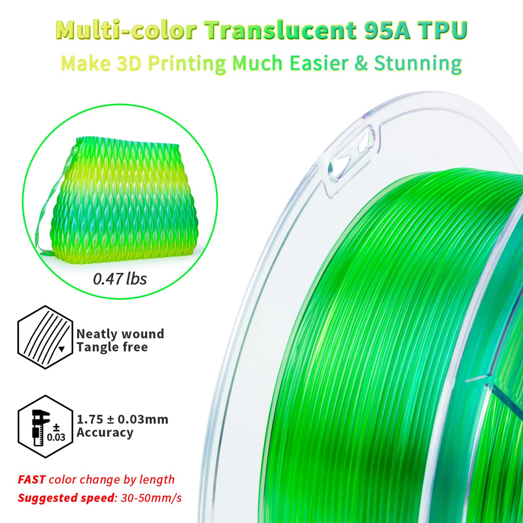 ZIRO TPU Filament 1.75mm 3D Printer Filament, Shore 95A Hardness TPU, Flexible Soft Material, 0.8KG/1.8lbs Spool, Fit Most FDM 3D Printers, Black