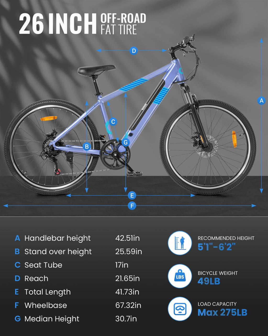 MULTIJOY Electric Bike for Adults,36V Built-in Invisible Removable Battery,350W Brushless Motor(Peak 450W) Electric Mountain Bike,26" Tires&Front Fork Suspension,UL Certified 7-Speed