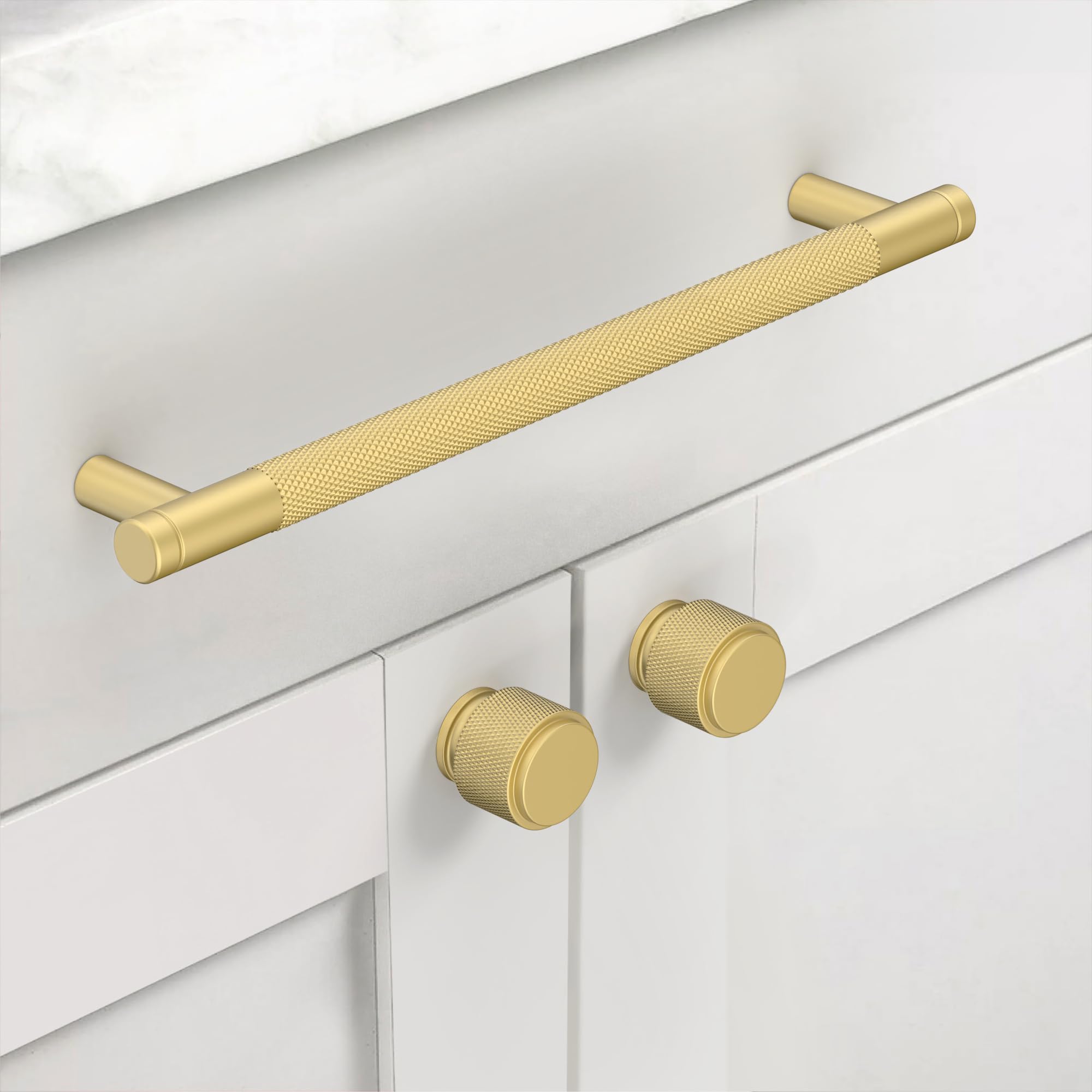 Asidrama 10 Pack 3 Inch(76mm) Matte Black and Champagne Bronze Cabinet Pulls Knurled Cabinet Handles Cupboard Handles Kitchen Cabinet Hardware for Cupboard Drawer Pulls