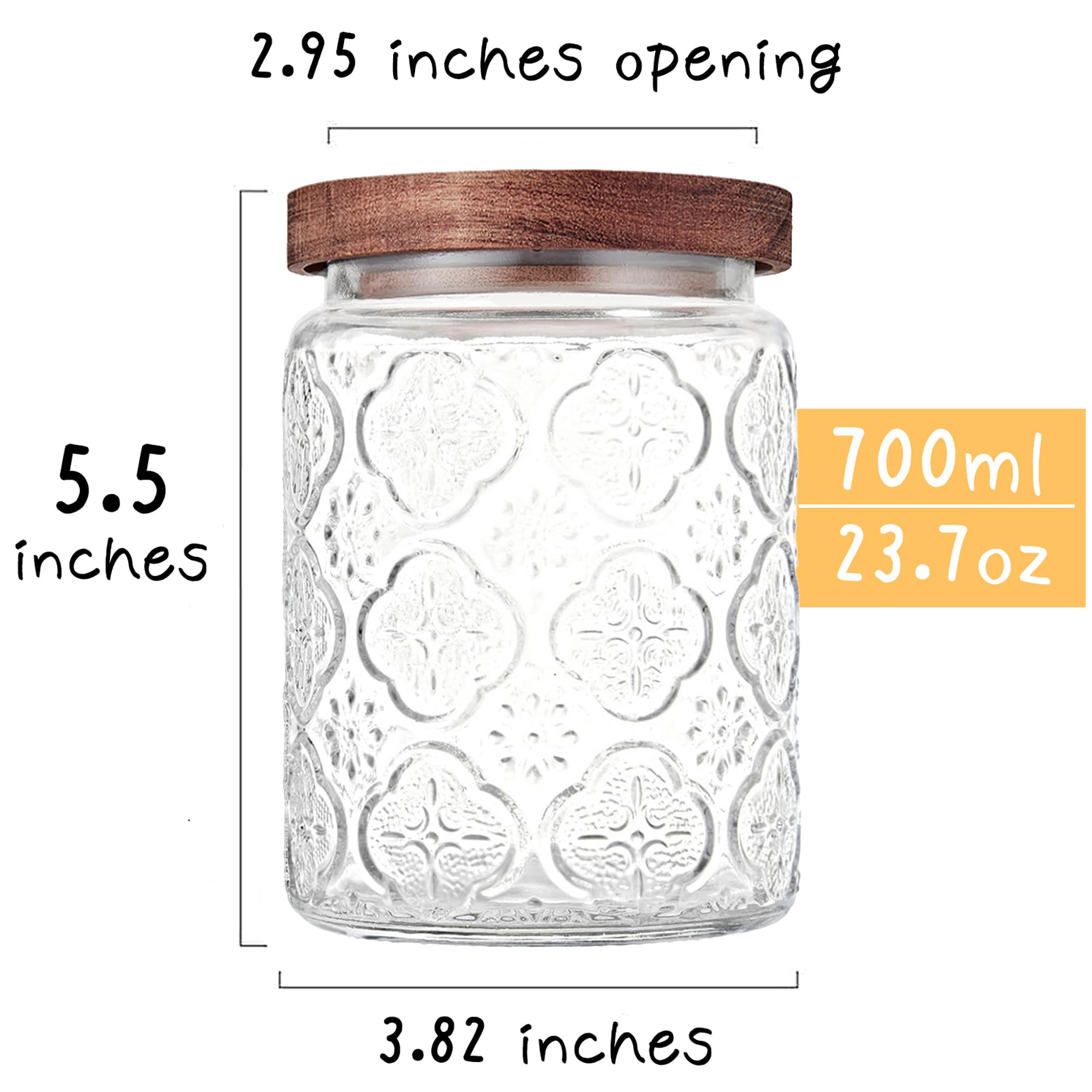 Custde Glass Storage Jars With Airtight Lid, 23.7oz Container For Kitchen Counter with Wooden Lid, brown sugar, candy, coffee, cookie, salt, tea, cute Jar (35oz Large Begonia Flowers)