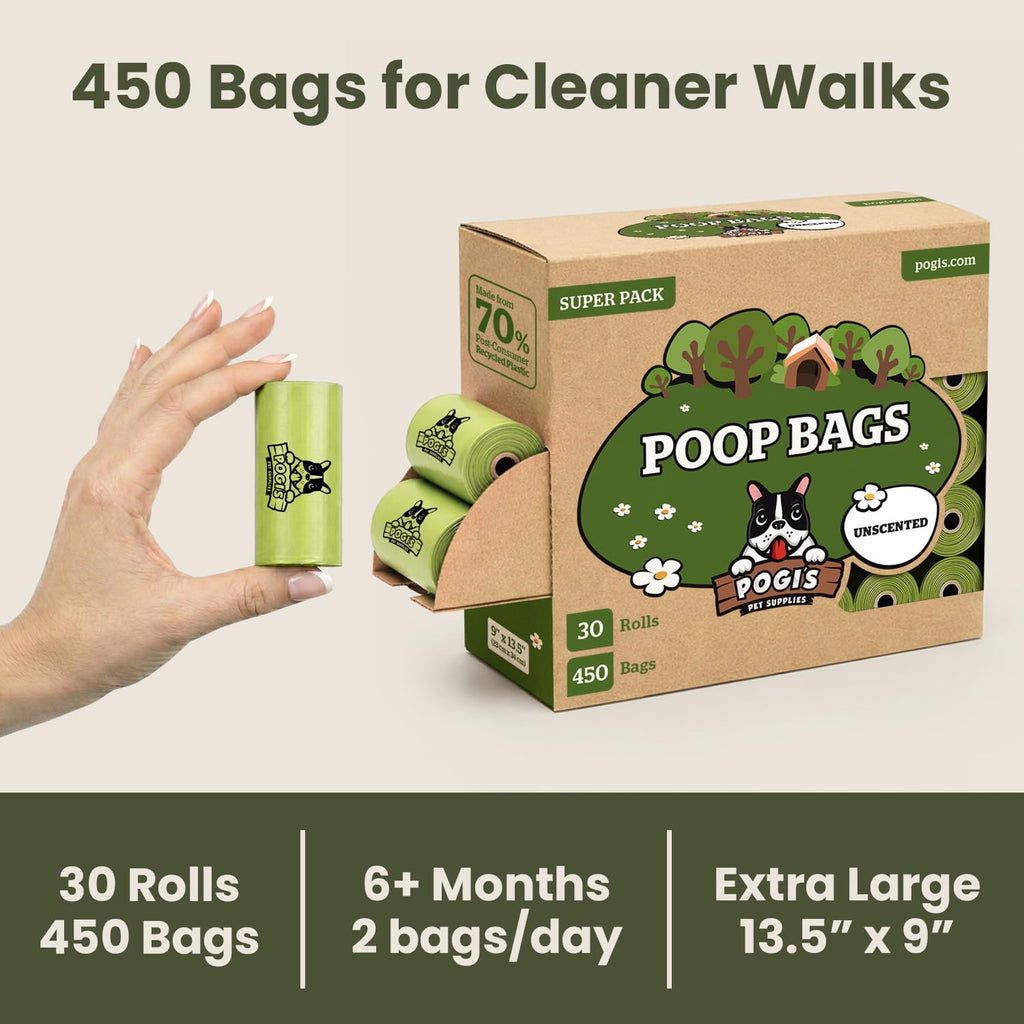 Pogi’s Dog Poop Bags – Leak-Proof & Extra Thick Pet Waste Bags (Fresh Scent, 10 Rolls, 150-Count)