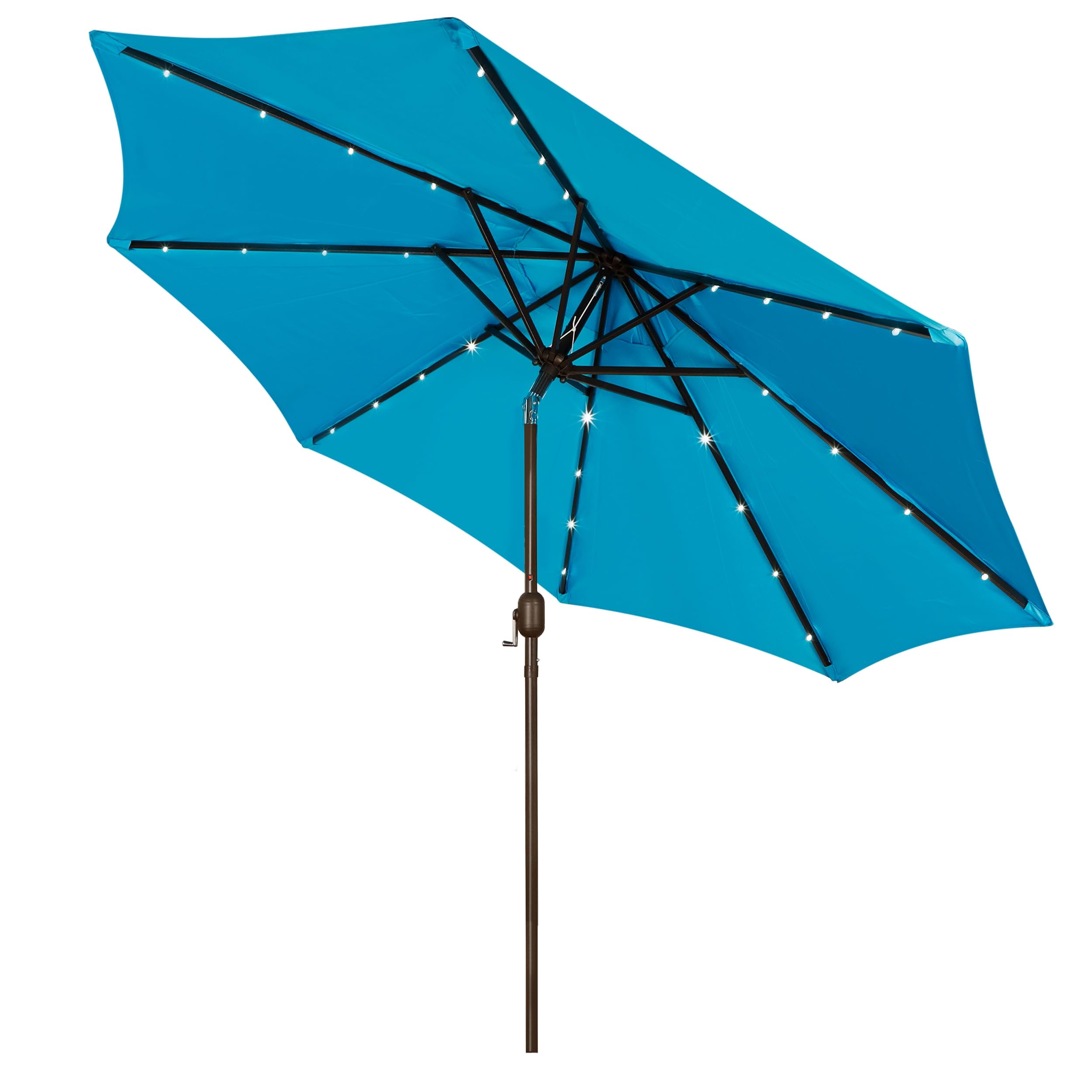 Blissun 9 ft Solar Umbrella, 32 LED Lighted Patio Umbrella, Table Market Umbrella, Outdoor Umbrella for Garden, Deck, Backyard, Pool and Beach (Light Blue)