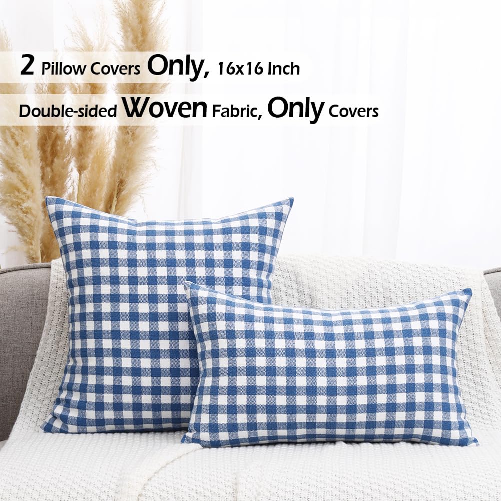 CARRIE HOME Black and White Buffalo Plaid Outdoor Pillow Covers 16x16 Set of 2, 16 x 16 Modern Farmhouse Decor Couch Pillows, Black White Winter Christmas Holiday Plaid Pillows (No Pillow Inserts)