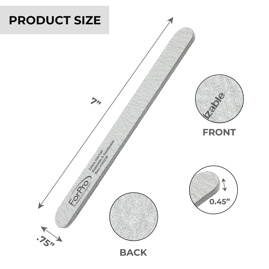 ForPro Professional Collection ForPro Zebra Foam Board, 80/80 Grit, Double-Sided Manicure Nail File, 7 inches L x .75 inches W, Black, 50 Count