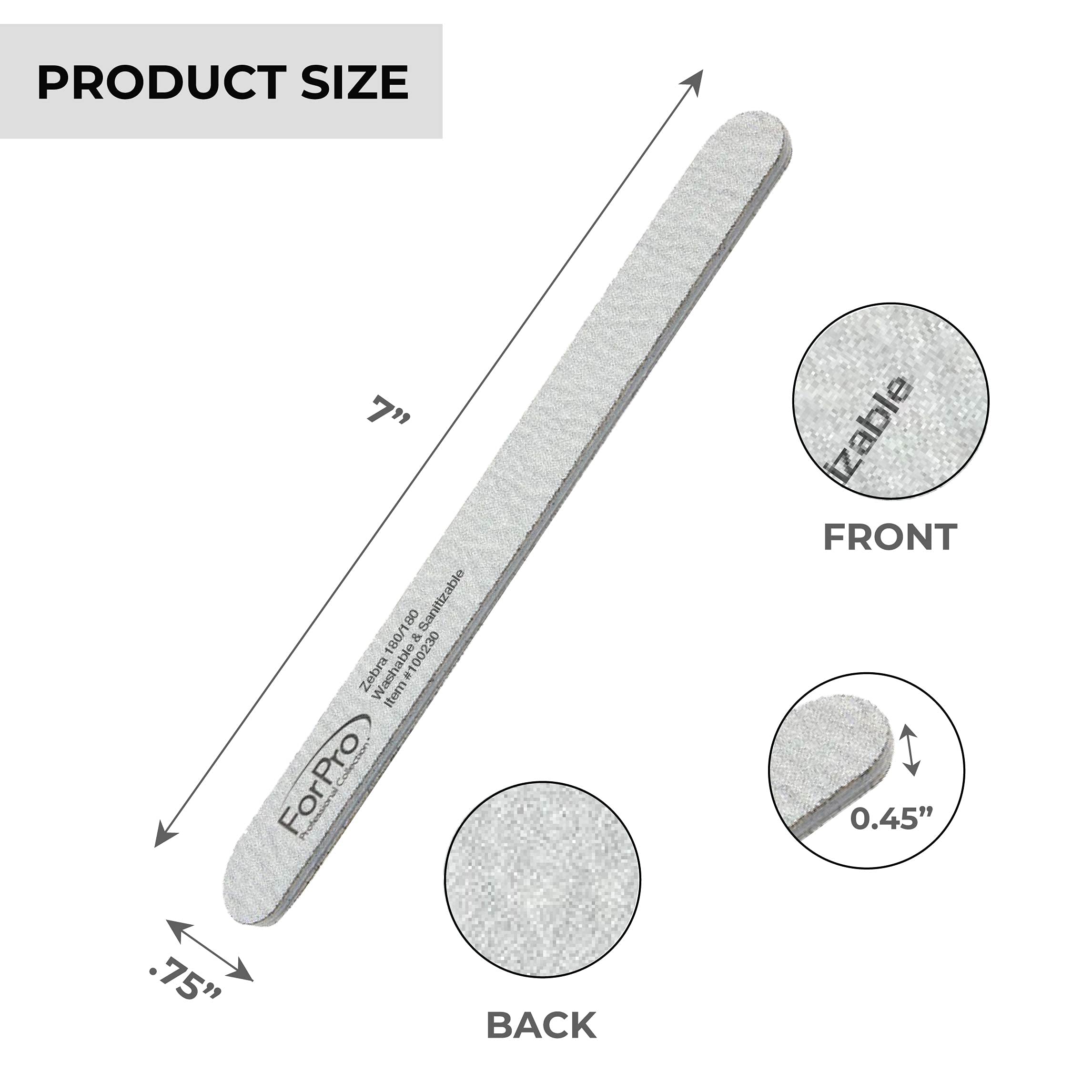 ForPro Professional Collection ForPro Zebra Foam Board, 80/80 Grit, Double-Sided Manicure Nail File, 7 inches L x .75 inches W, Black, 50 Count
