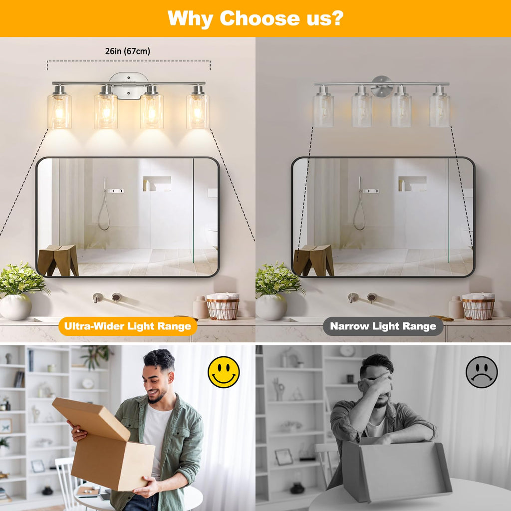 Unicozin 2 Pack Modern Bathroom Light Fixtures, 3 Light Vanity Lights, Black Wall Lamp with Clear Glass for Bathroom, Mirror, Living Room, Bedroom, Hallway, E26 Base