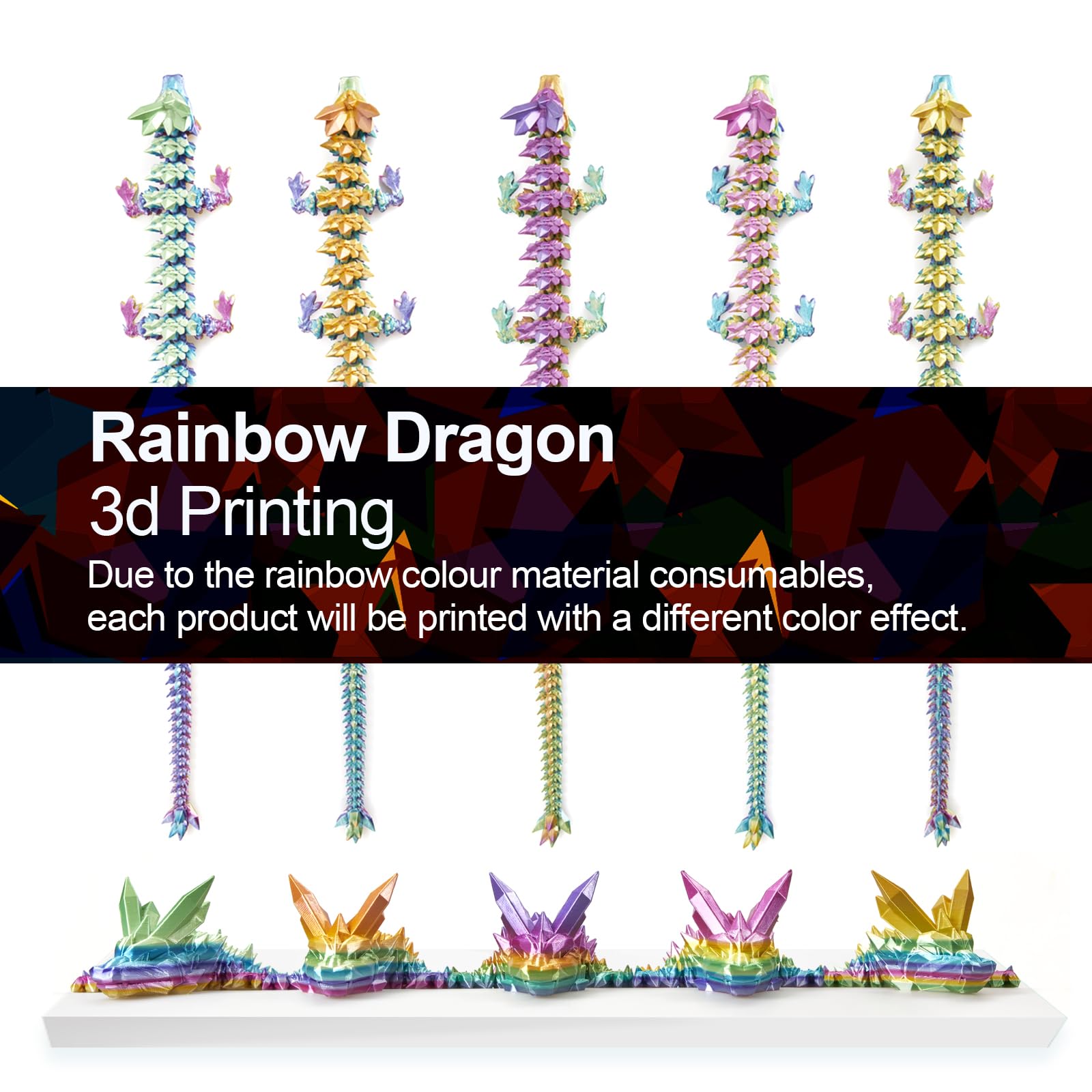 24" Large 3D Printed Dragon - Huge Articulated Crystal Dragon Fidget Toy, Giant Flexible 3D Dragon Figure, Birthday Gift for Boys Girls Kids & Collectors, Home Office Executive Desk Decor
