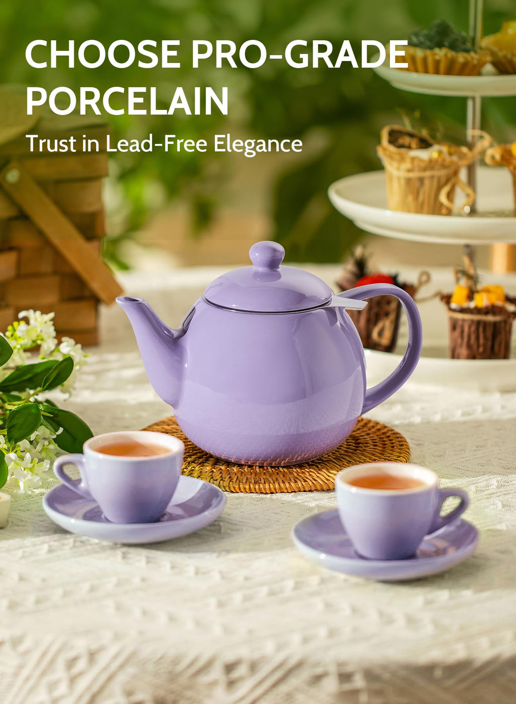 Sweese Porcelain Teapot 27 oz with Infuser for Loose Leaf Tea, Bluish Grey