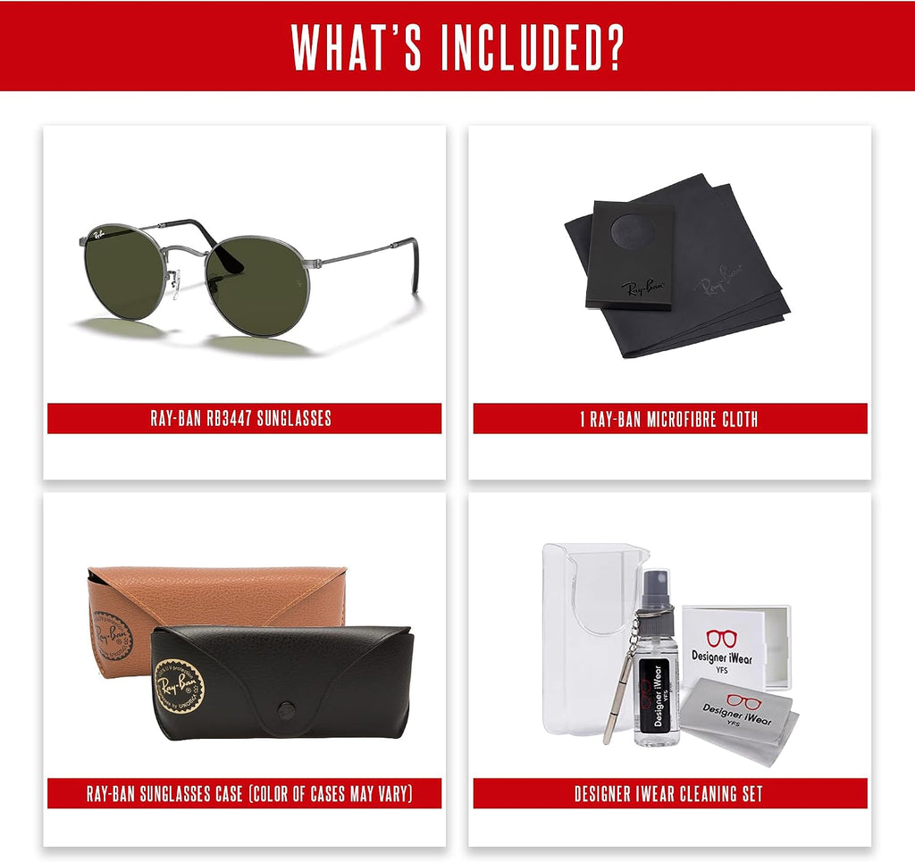 Ray-Ban RB3447 ROUND METAL Sunglasses For Men +BUNDLE with ACCESSORY EYEWEAR KIT