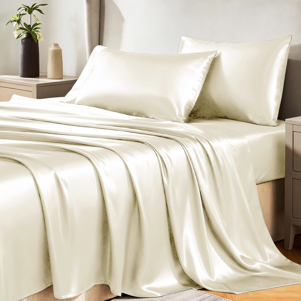 CozyLux Satin Sheets Twin Sheet Set - Silky Soft Bedding Similar to Silk, 3 Piece Sheets for Hair and Skin, Deep Pocket with All-Around Elastic, Home Decor for Bedroom, Black