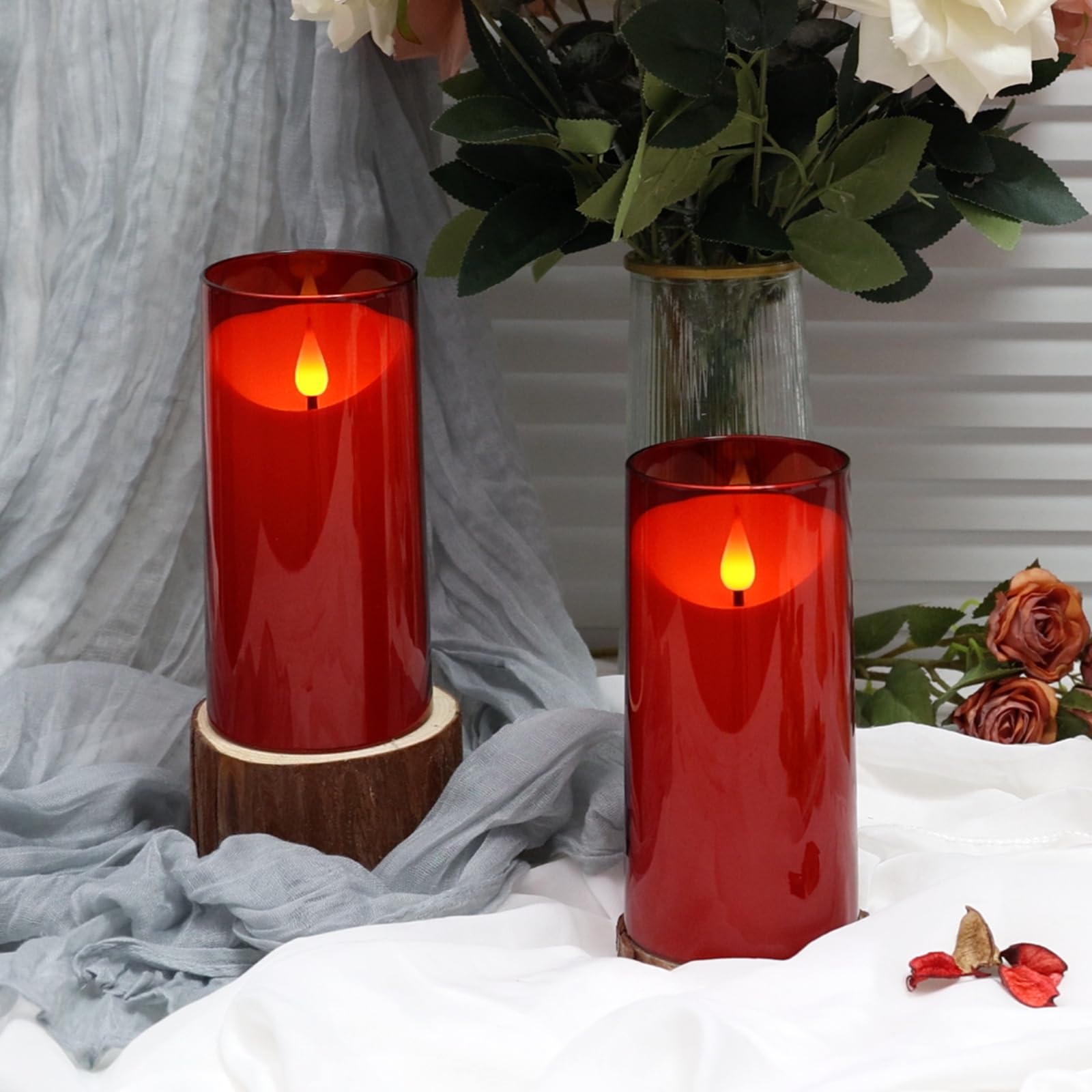 NURADA Flameless Candles with Remote Timer: 3D Wick Battery Operated Led Pillar Acrylic Fake Candle Set for Home Decoration Romantic Ambiance - Gold 2 Pack