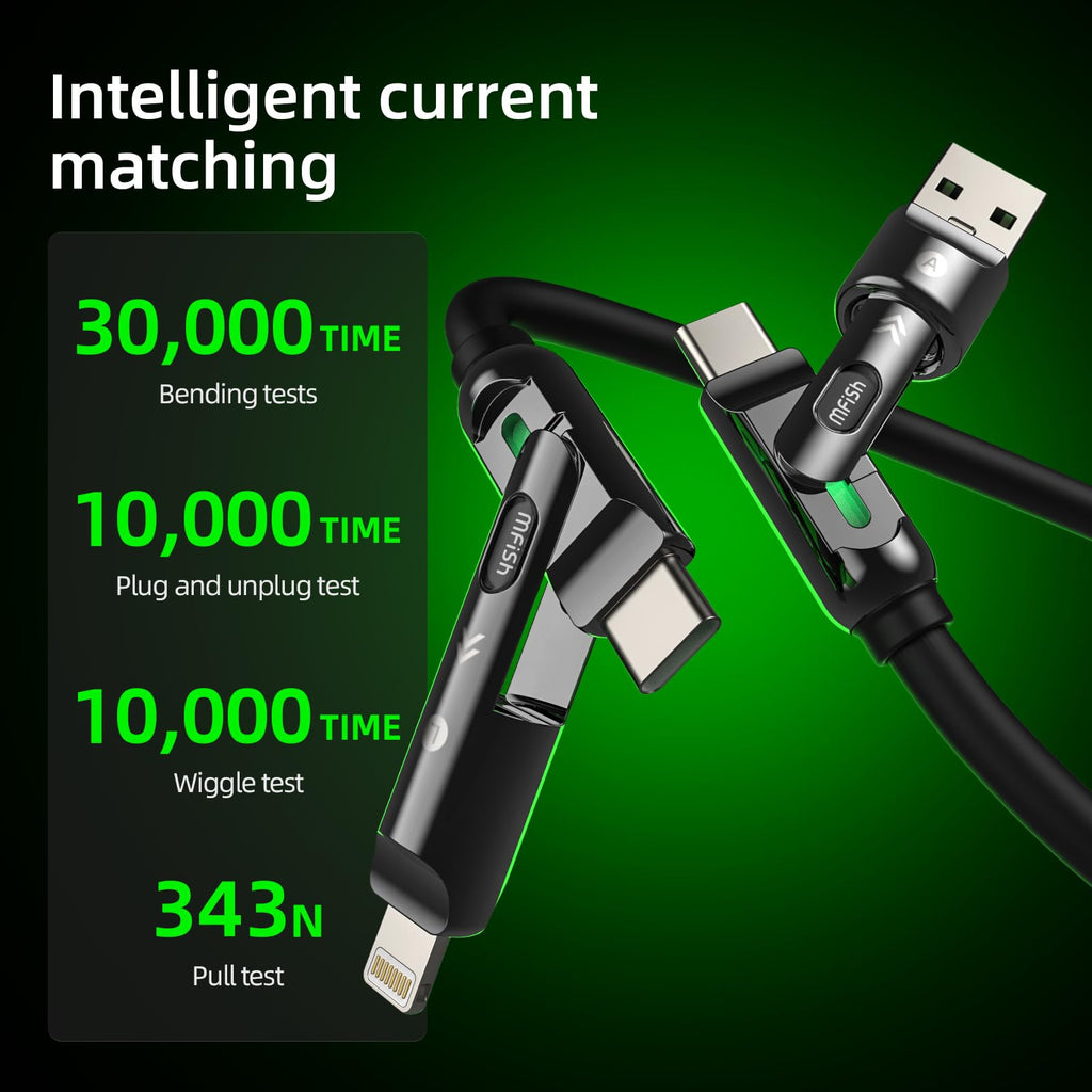 240W 4-in-1 Fast Charging Cable, Black, 3.3FT