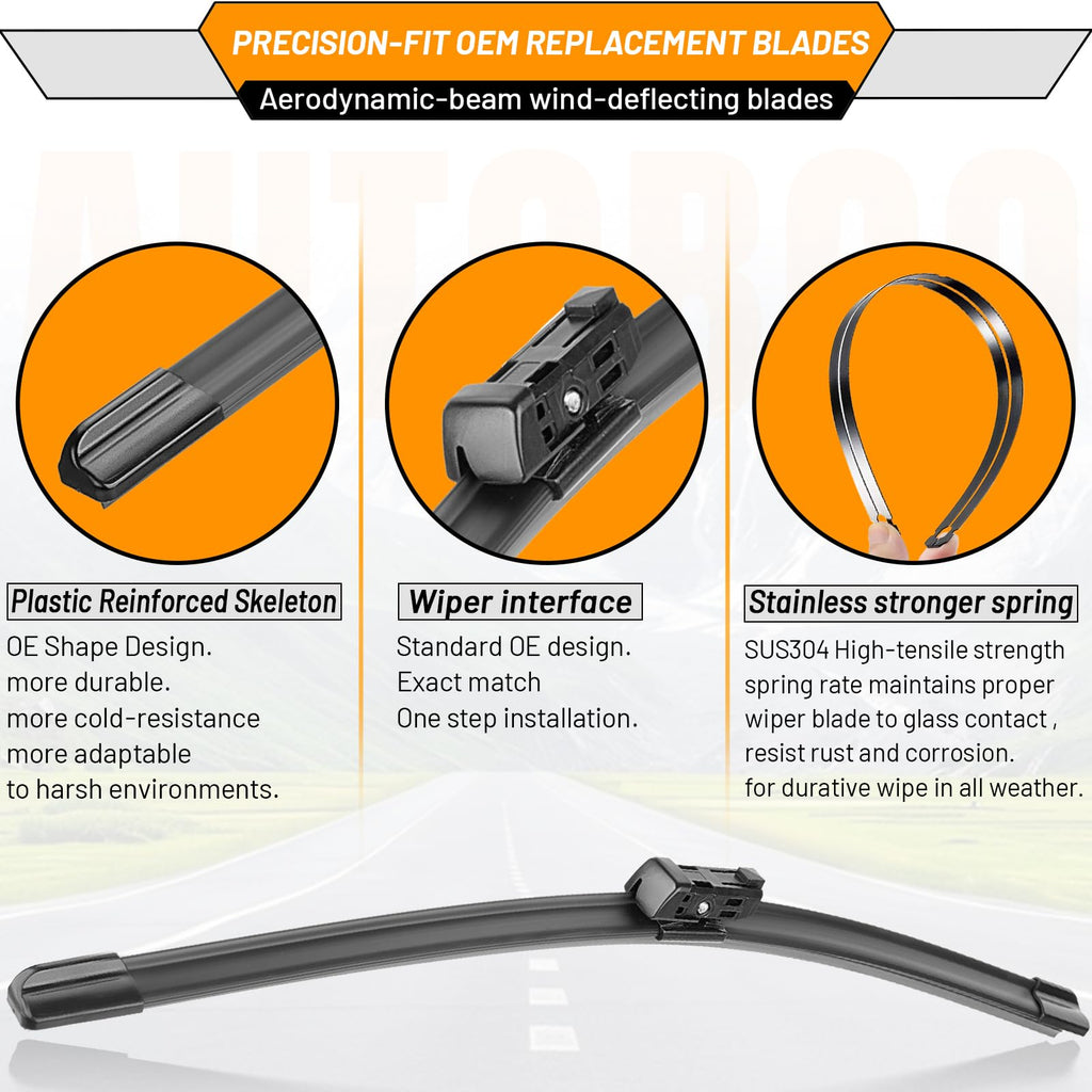 OEM Windshield Wiper Blades Replacement for Chevy Silverado Avalanche Tahoe Suburban 2007–2013, GMC Sierra Yukon 2008–2013, Cadillac Escalade ESV EXT 22" + 22", OE Style Beam Wipers Set of 2
