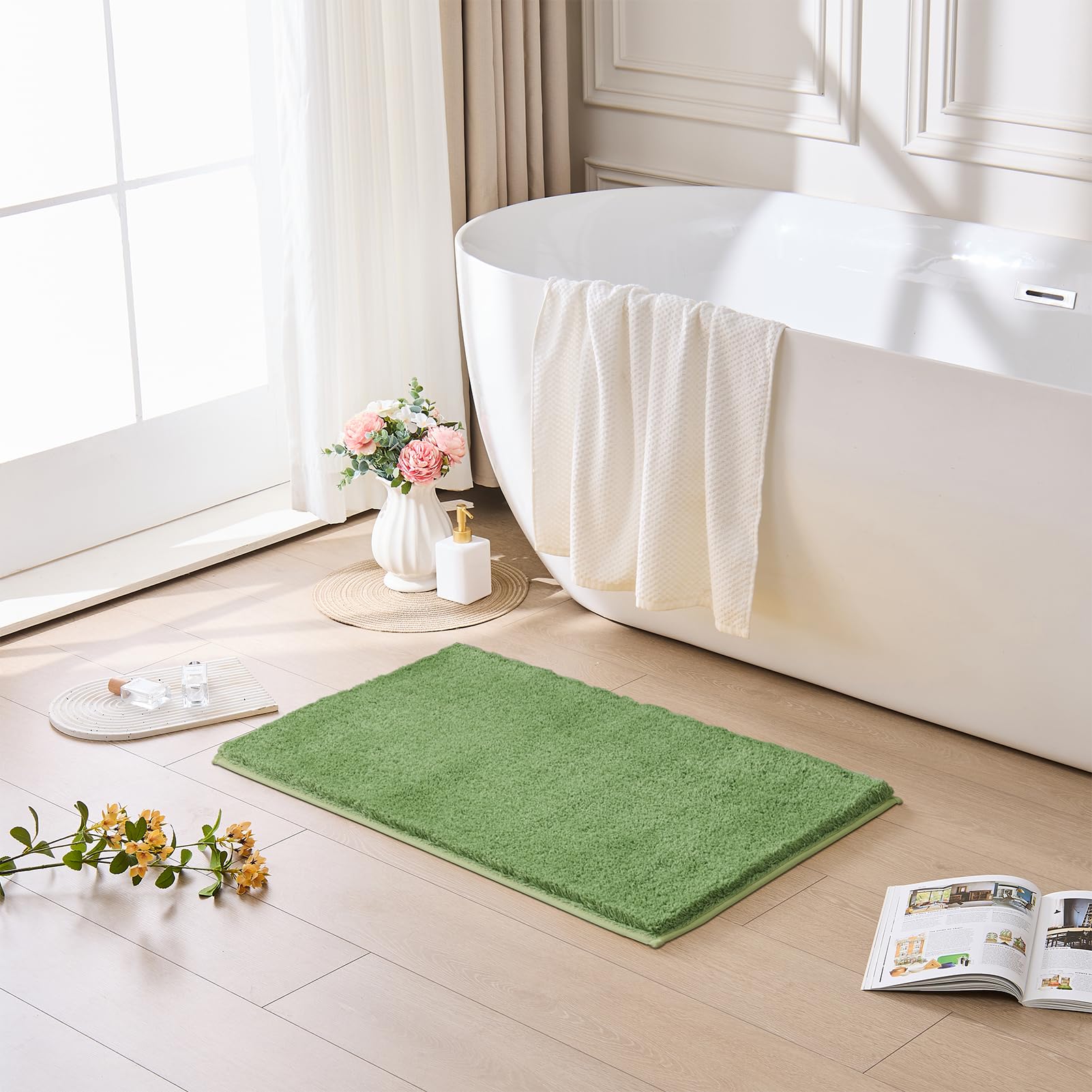 CozeCube Circle Fleece Bath mats for Bathroom, Fluffy Absorbent, Melange Quick Dry Microfiber Bath Rugs, Non Slip Washable Shower Mat Gifts, Brown, 24" X 16"