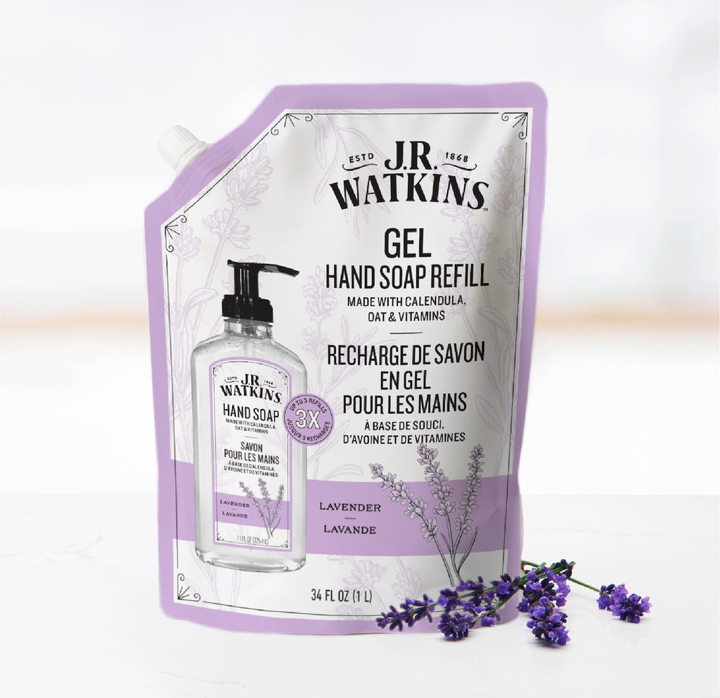 J.R. Watkins Gel Hand Soap Refill, Moisturizing Hand Wash, Formulated with Plant-Based Cleansers, Alcohol-Free, Cruelty-Free, Aloe & Green Tea, 34 Fl Oz, 2 Pack