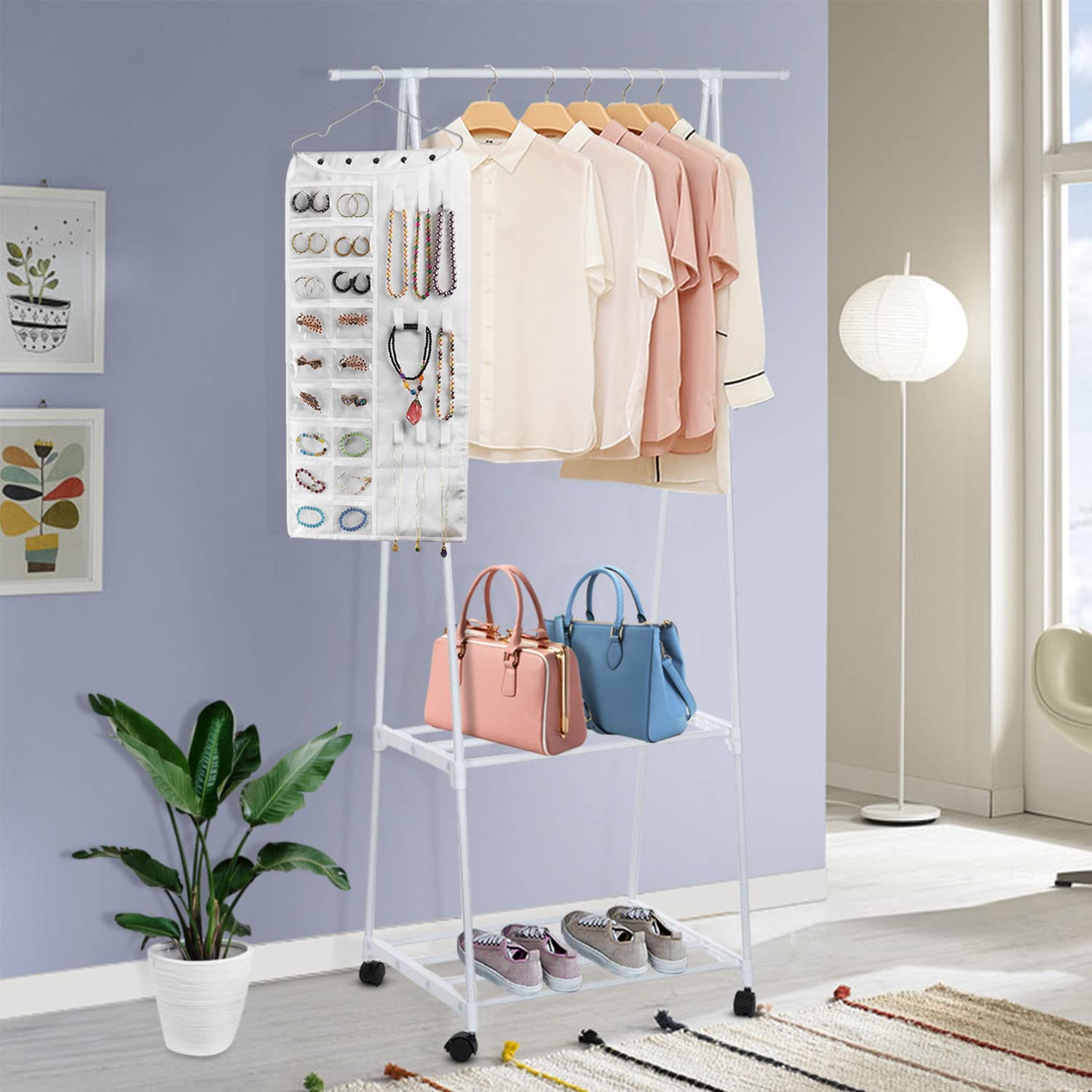 BB Brotrade Hanging Jewelry Organizer,Accessories Organizer,80 Pocket Organizer for Holding Jewelries（Beige）