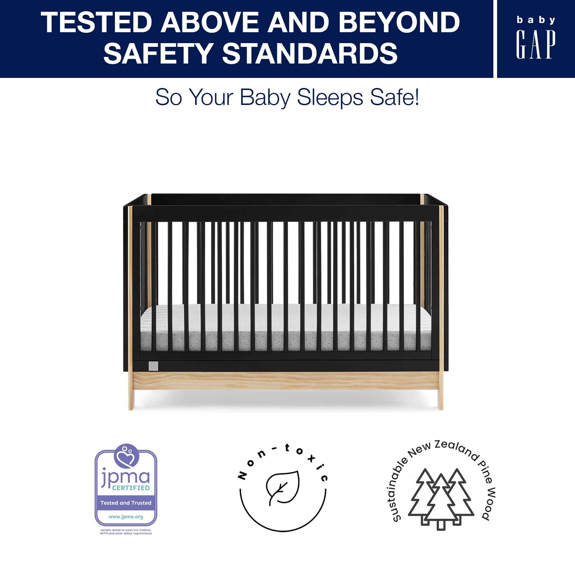 GAP babyGap Tate 4-in-1 Convertible Crib - Greenguard Gold Certified, Bianca White/Natural