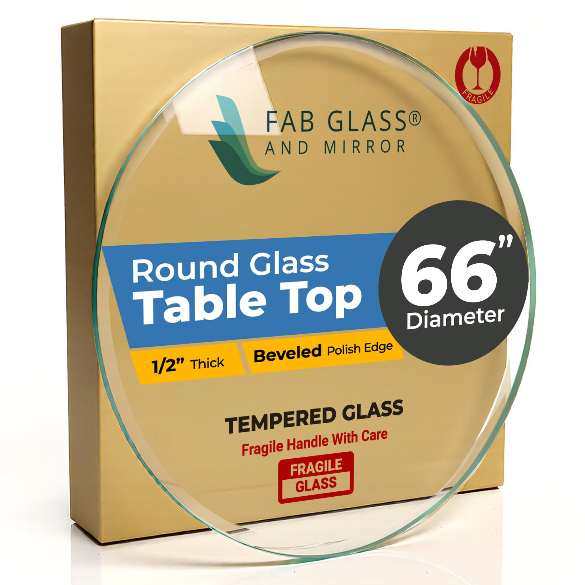12" Inch Round Glass Table Top 1/2" Thick Tempered Beveled Edge by Fab Glass and Mirror