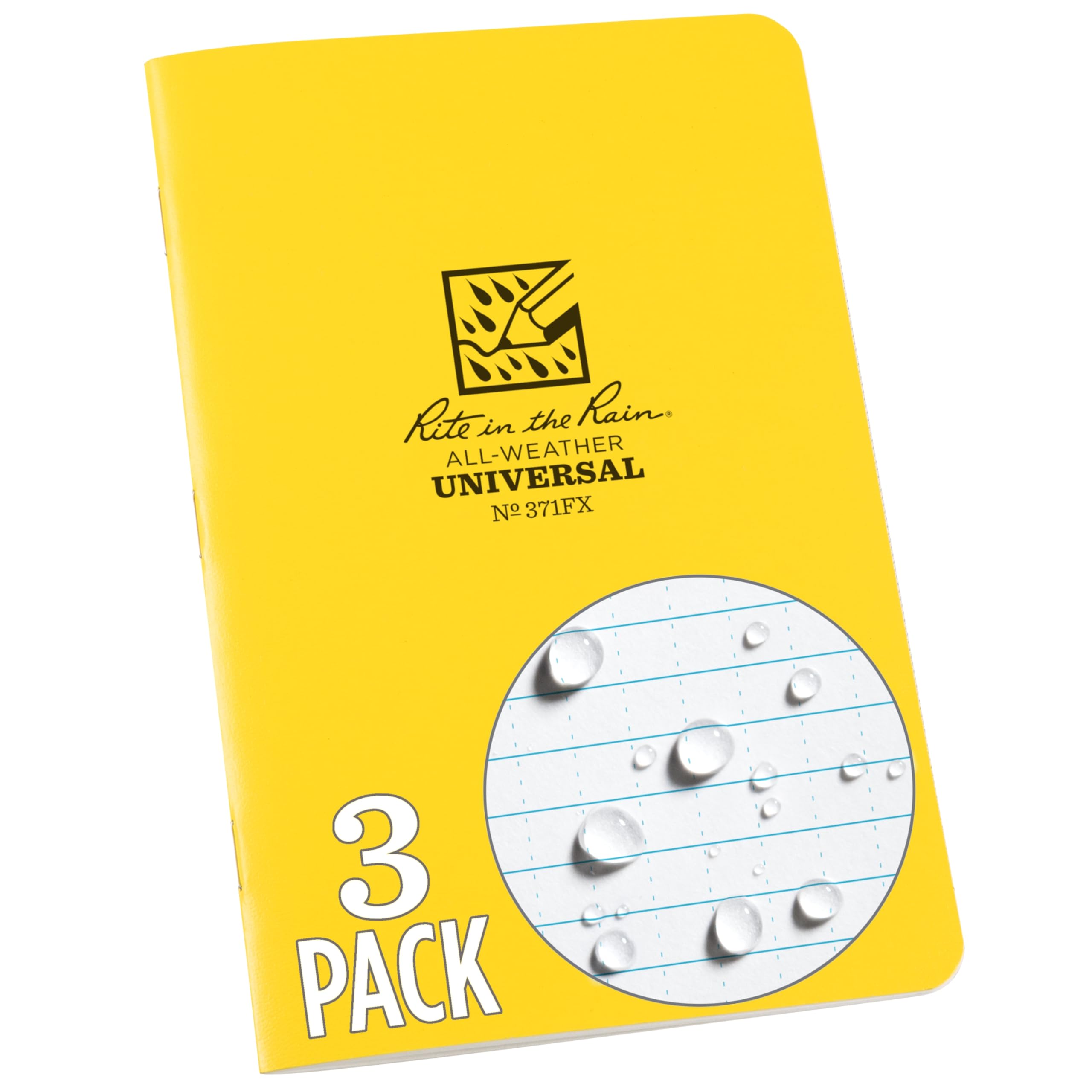 Rite In The Rain Weatherproof Stapled Notebook, 4.625" x 7", Black Cover, Universal Pattern, 3 Pack (No. 771FX)