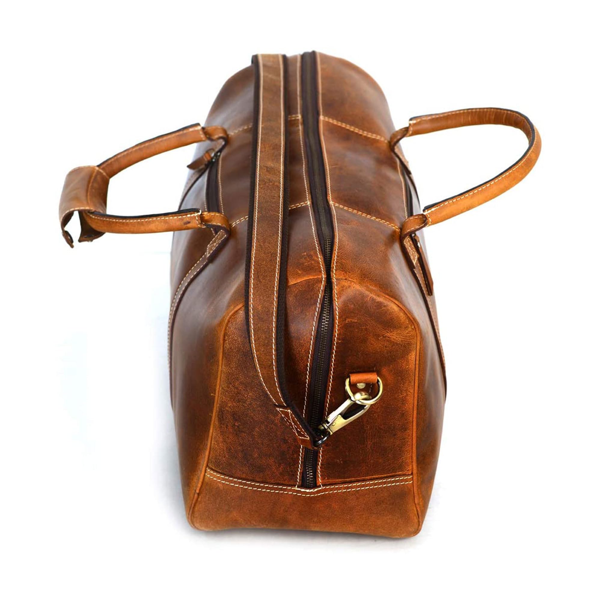 KomalC Leather Duffle Bags for Men and Women Travel Overnight Weekend sports bag holdall Gym Duffel for Men (Dark Tan, 20 Inch)