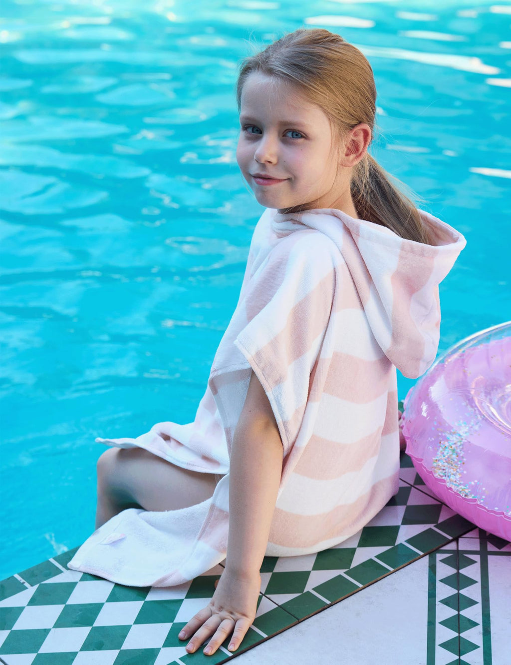 TBEZY Toddler Bath Towel Poncho Thick Cotton Striped Beach Towels for Kids Gifts, Blue, 5-10 Years