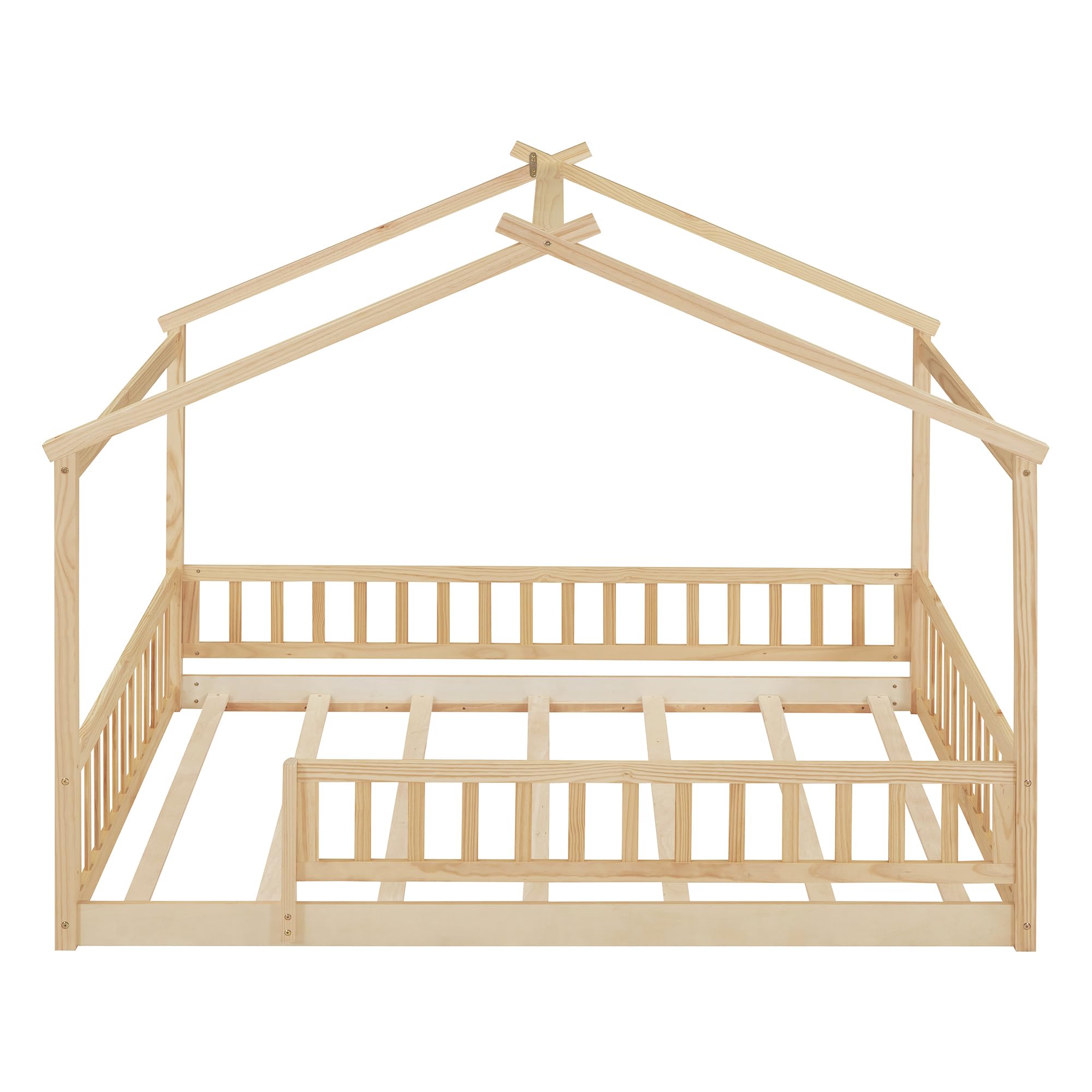 Merax Twin Size Wooden House Bed with Two Drawers, Wood Bed Frame with Roof for Kids, Teens, Boys or Girls, Grey