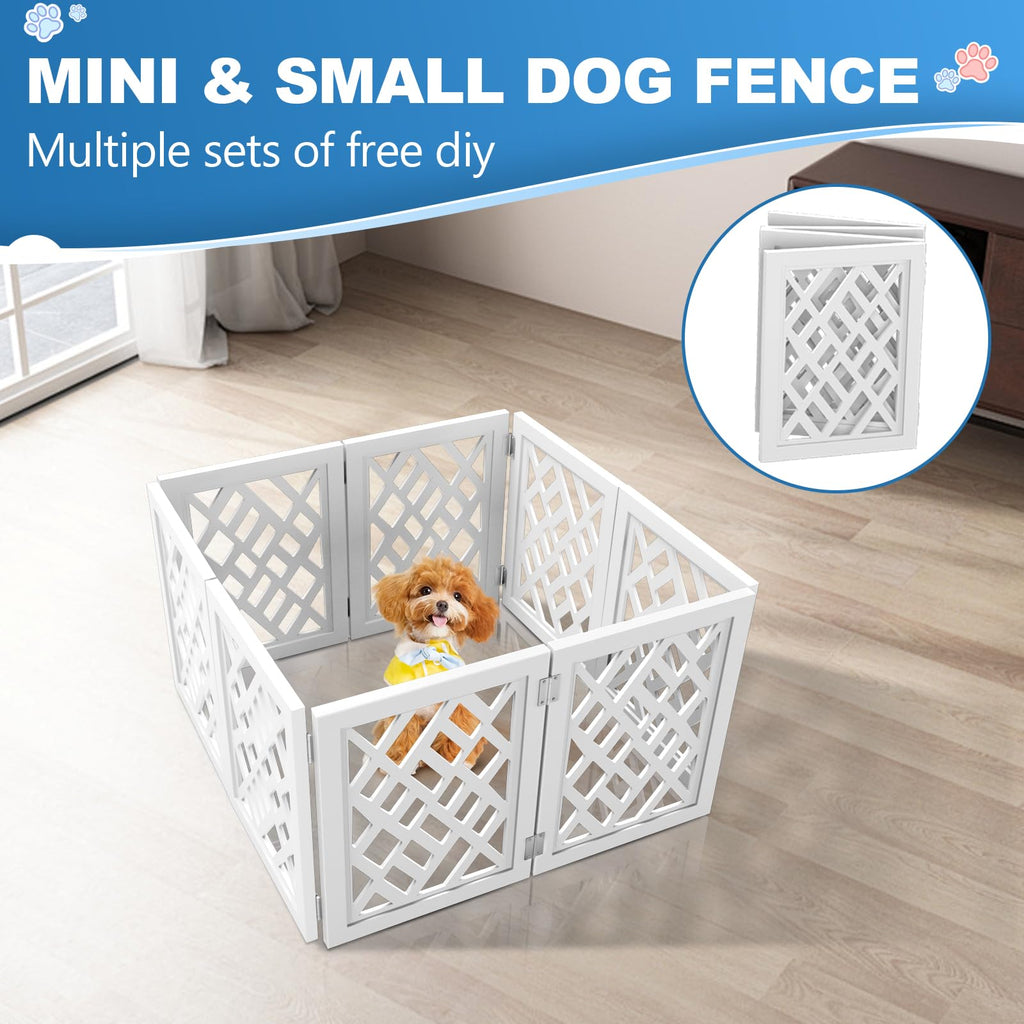 Cut-Out Design 16" Short Dog Gate for Small Dogs, Foldable Retractable Puppy Gate Indoor - Freestanding Lightweight Pet Barrier for Doorways, Stairs, Hallways (Extends to 35", White)