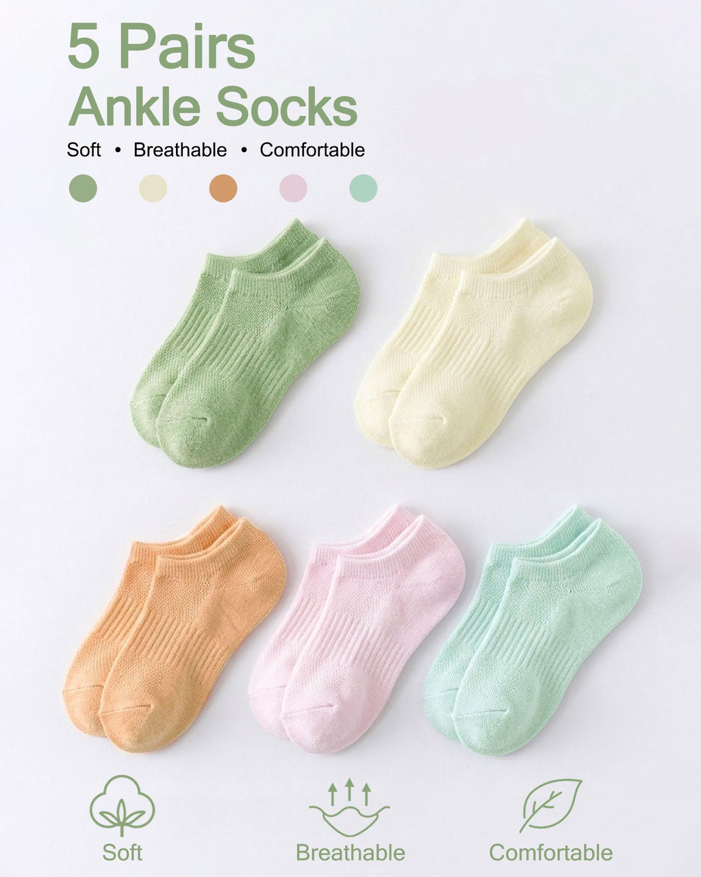 No Show Cotton Socks for Girls and Boys - Low Cut, Breathable, Non-Slip Short Socks for Kids - 5/10 Pairs