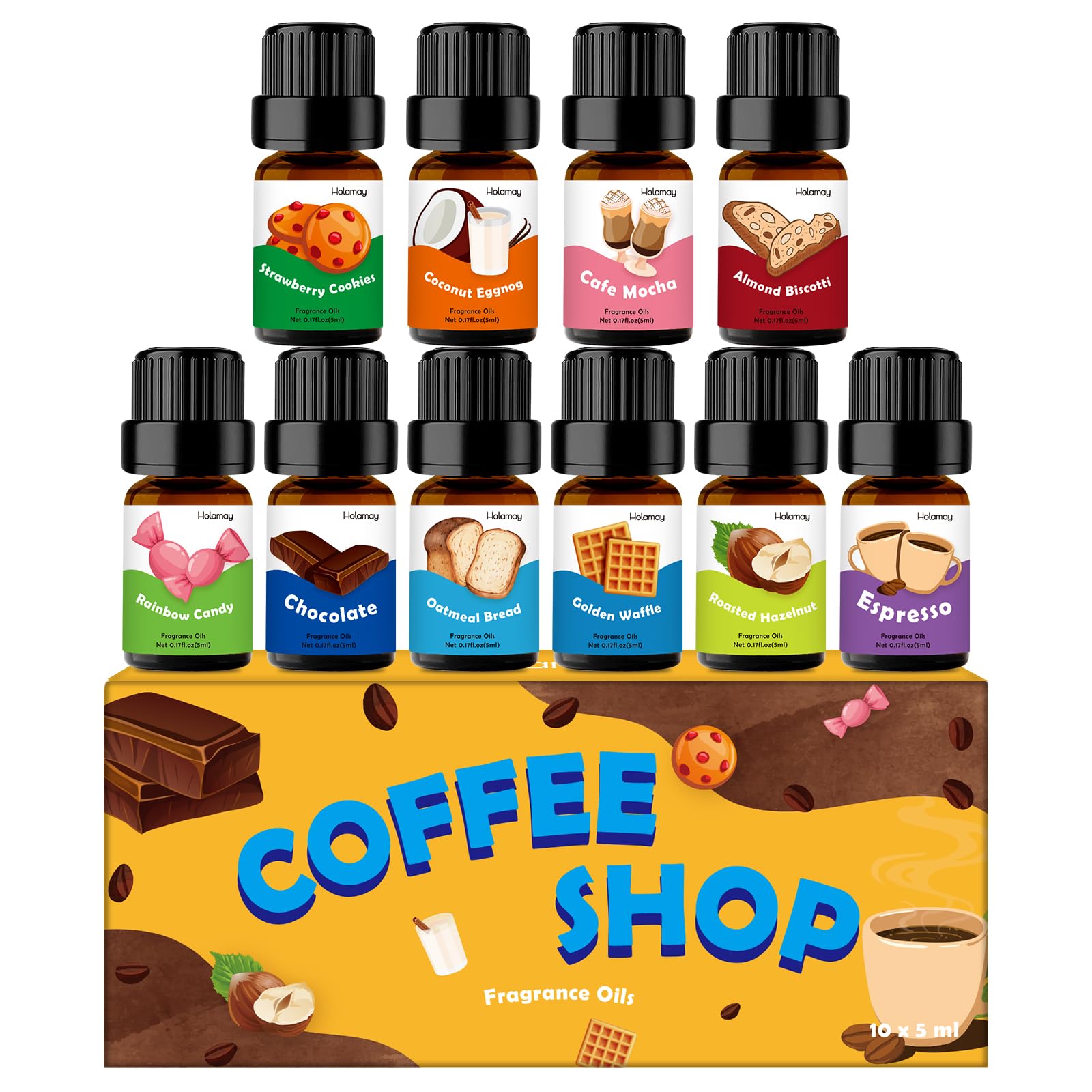 Bakery Fragrance Oils, Holamay Scented Essential Oils for Soap & Candle Making, Aromatherapy Diffuser Oil Scents (10 Packs of 5ml) - Creamy Vanilla, Gingerbread, Chocolate, Pumpkin Pie and More