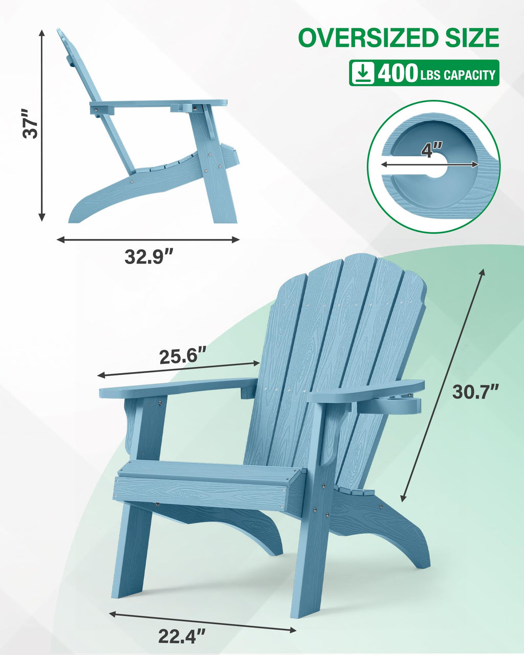 YEFU Oversized Plastic Adirondack Chair Set of 2 with Cup-Holder (Large Dual-Purpose), Weather Resistant, Poly Lumber Outdoor Chairs Duty Rating Widely Used in Patio, Lawn, Outside, Deck Chairs-Black
