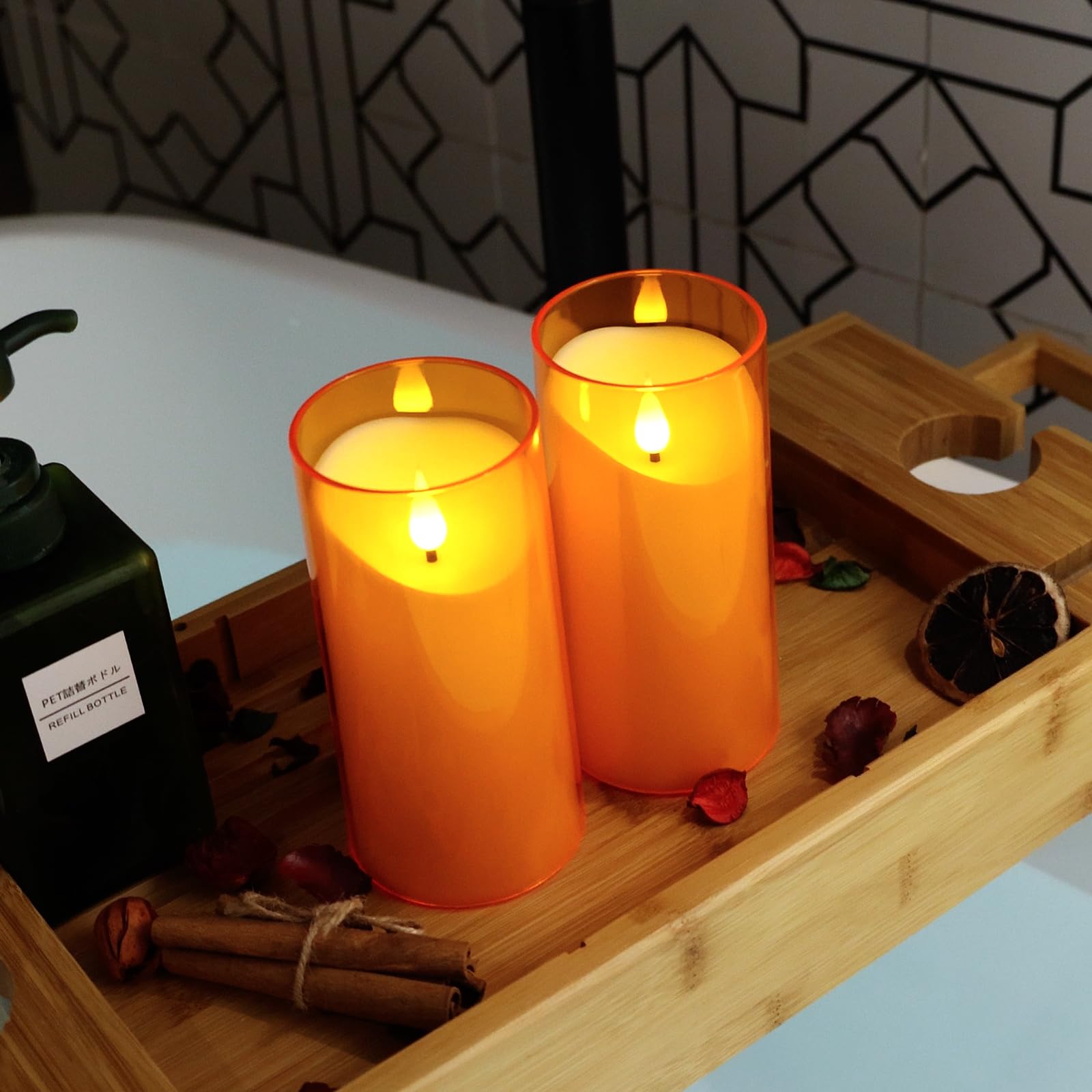 NURADA Flameless Candles with Remote Timer: 3D Wick Battery Operated Led Pillar Acrylic Fake Candle Set for Home Decoration Romantic Ambiance - Gold 2 Pack